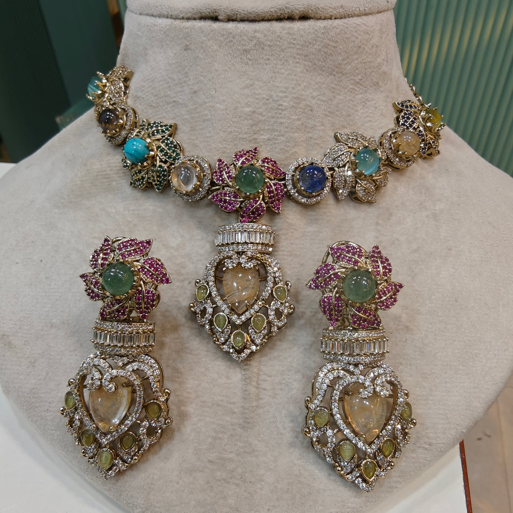 Ruchika Royal Sabya inspired Gemstone Necklace Set- Multi 2