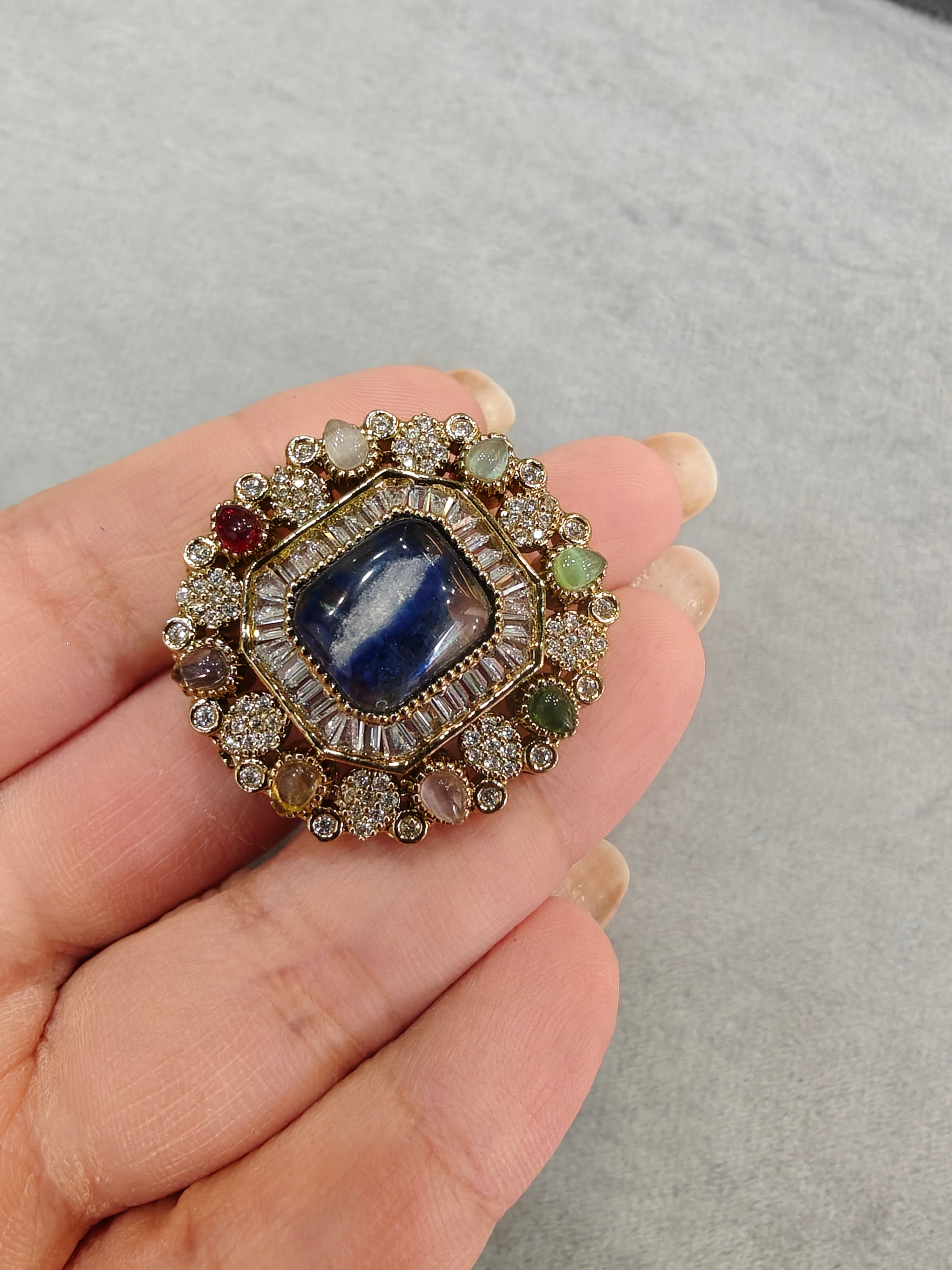 Archana Sabya Inspired Gemstone Adjustable Ring- Blue Multi