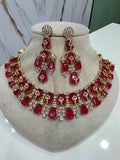Gazal Russian Doublet Statement Necklace Set- Ruby Red