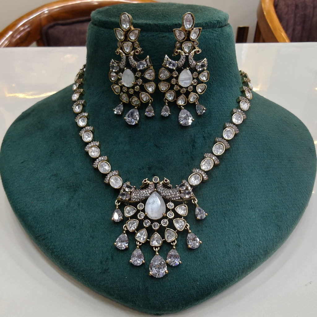 Chandrika Morni Uncut Moissanite Polki Necklace Set- White