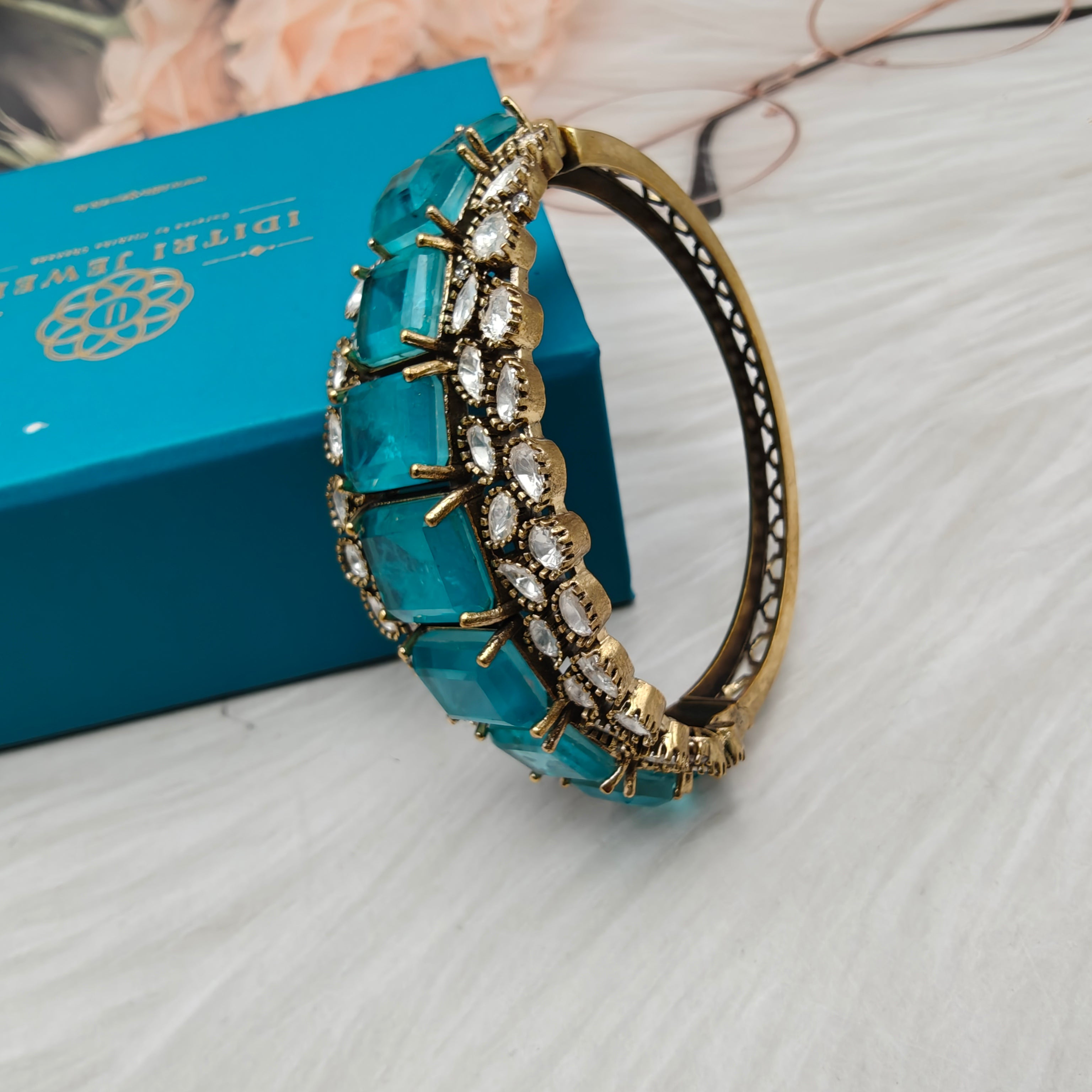 Kasturi Doublet Openable Bracelets - Turquoise