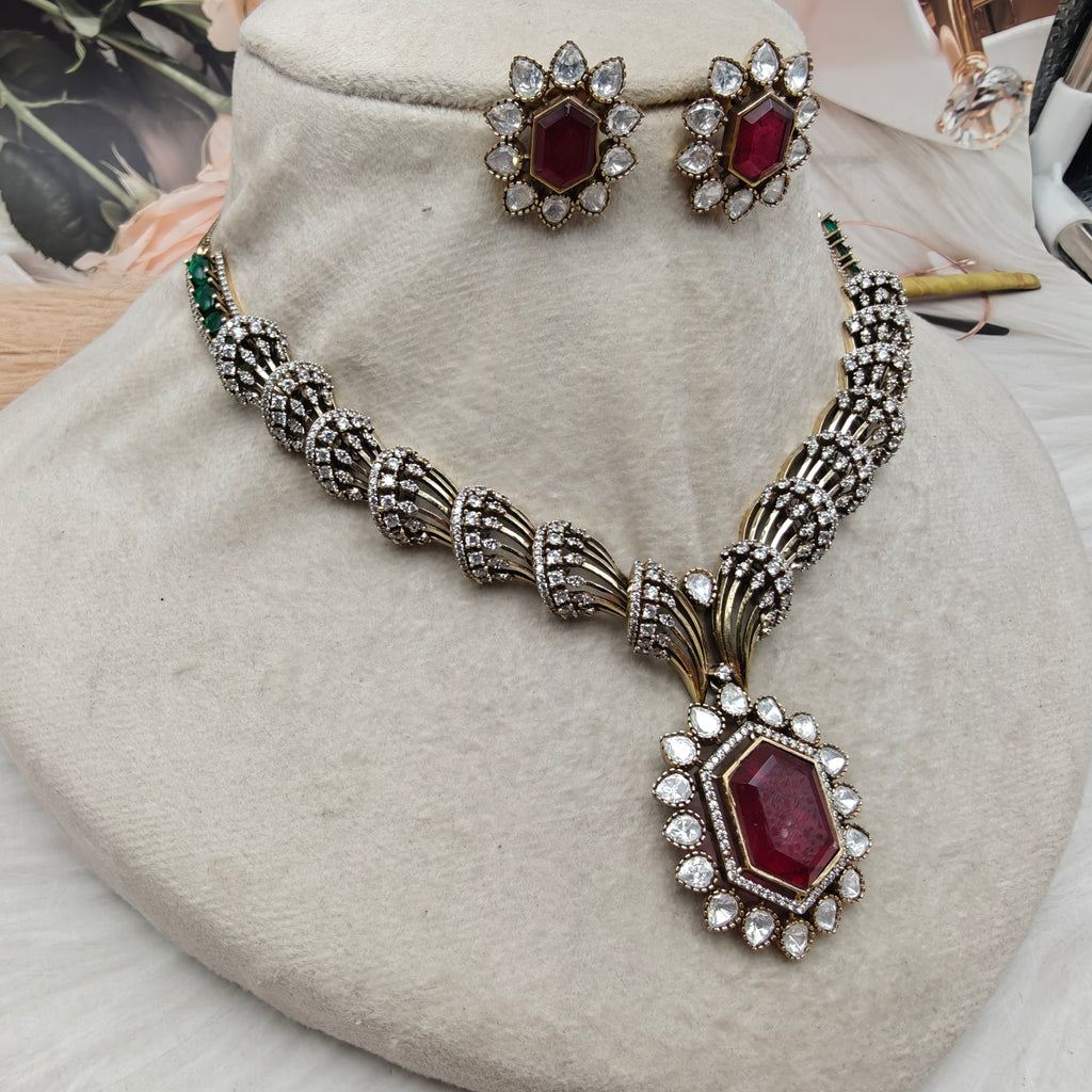 Alaska Doublet and Pota Stone Necklace Set- Ruby and Green