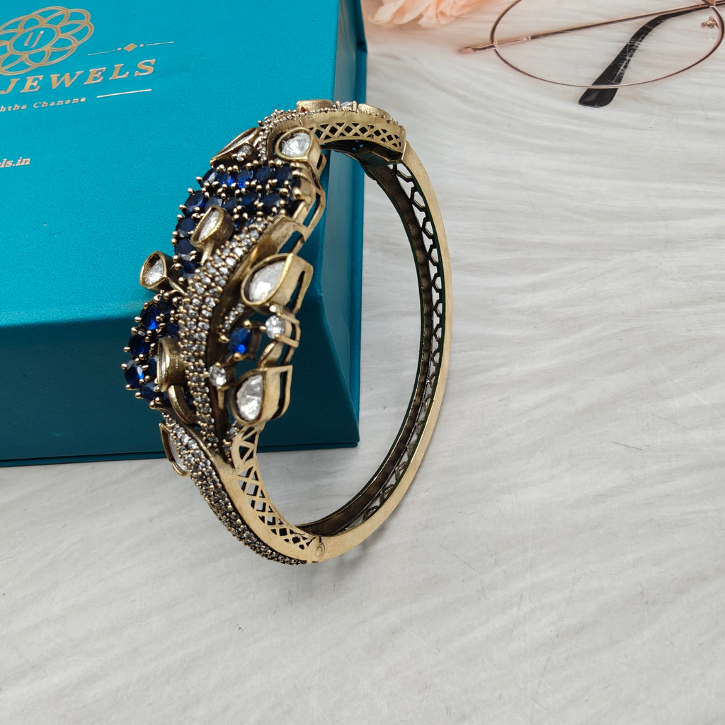 Akriti Pota Stone and Polki Openable Bracelet- Blue