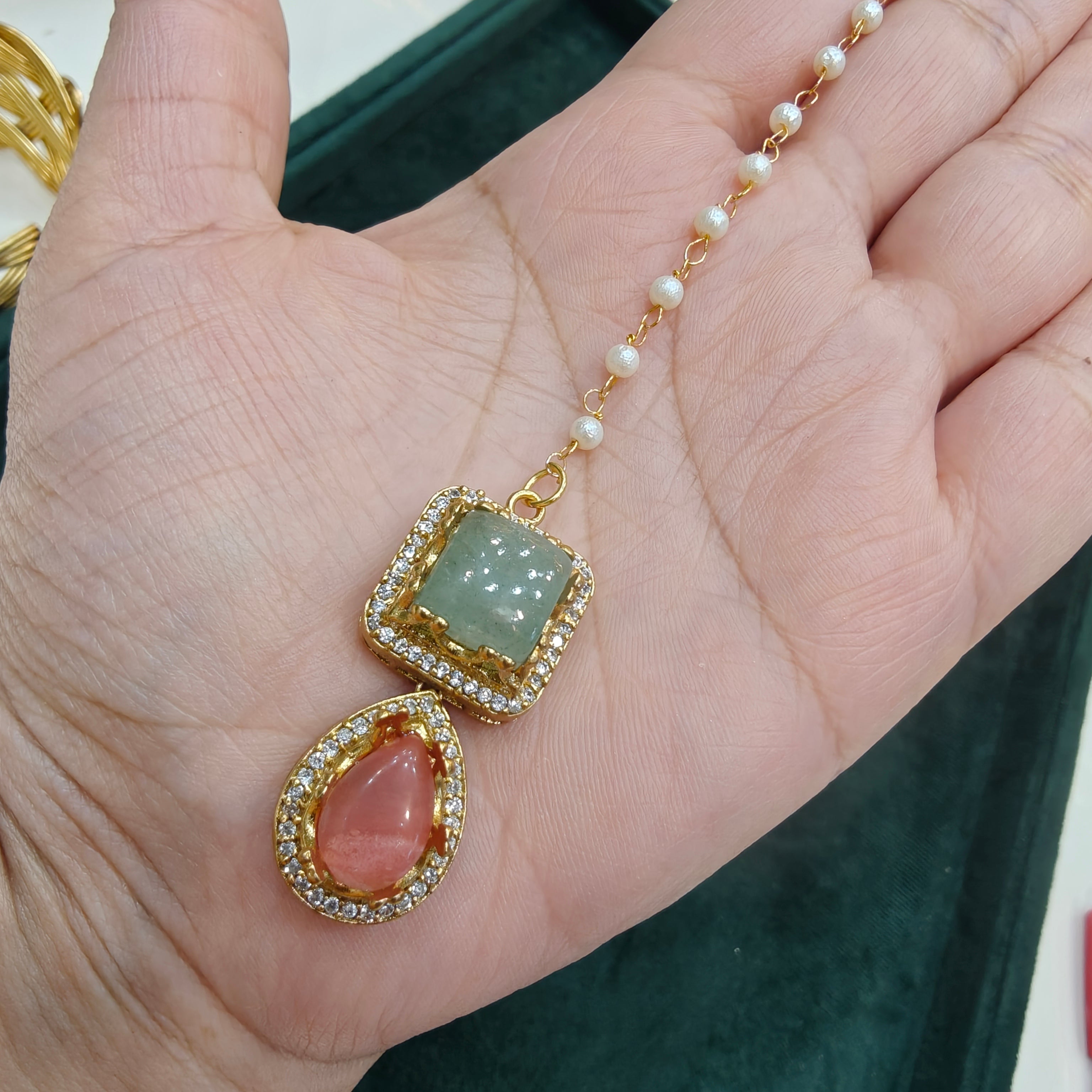 Sabya Inspired Mangtikka- Mint n Pink Coral