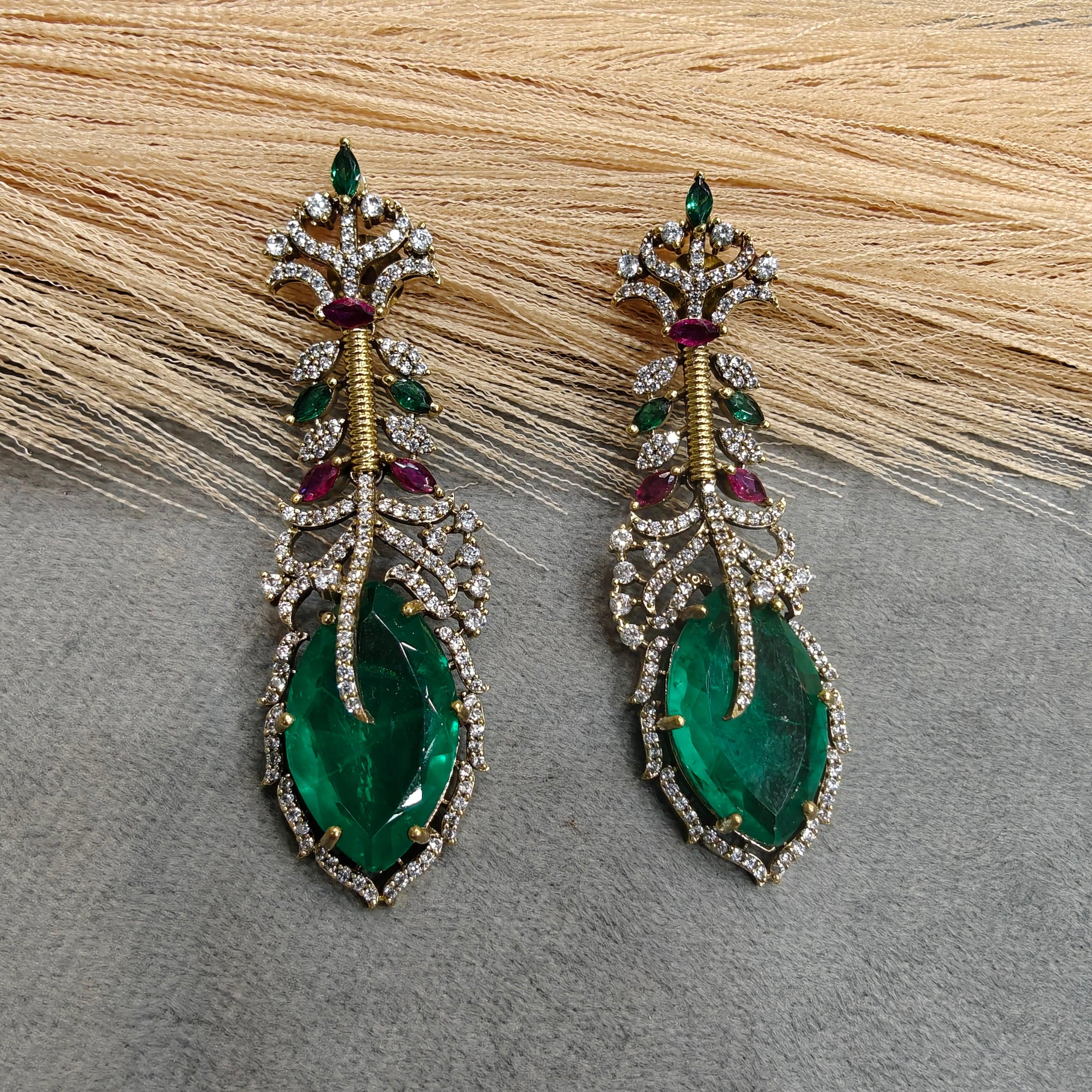 Varenya Doublet Earrings- Emerald Green and Ruby