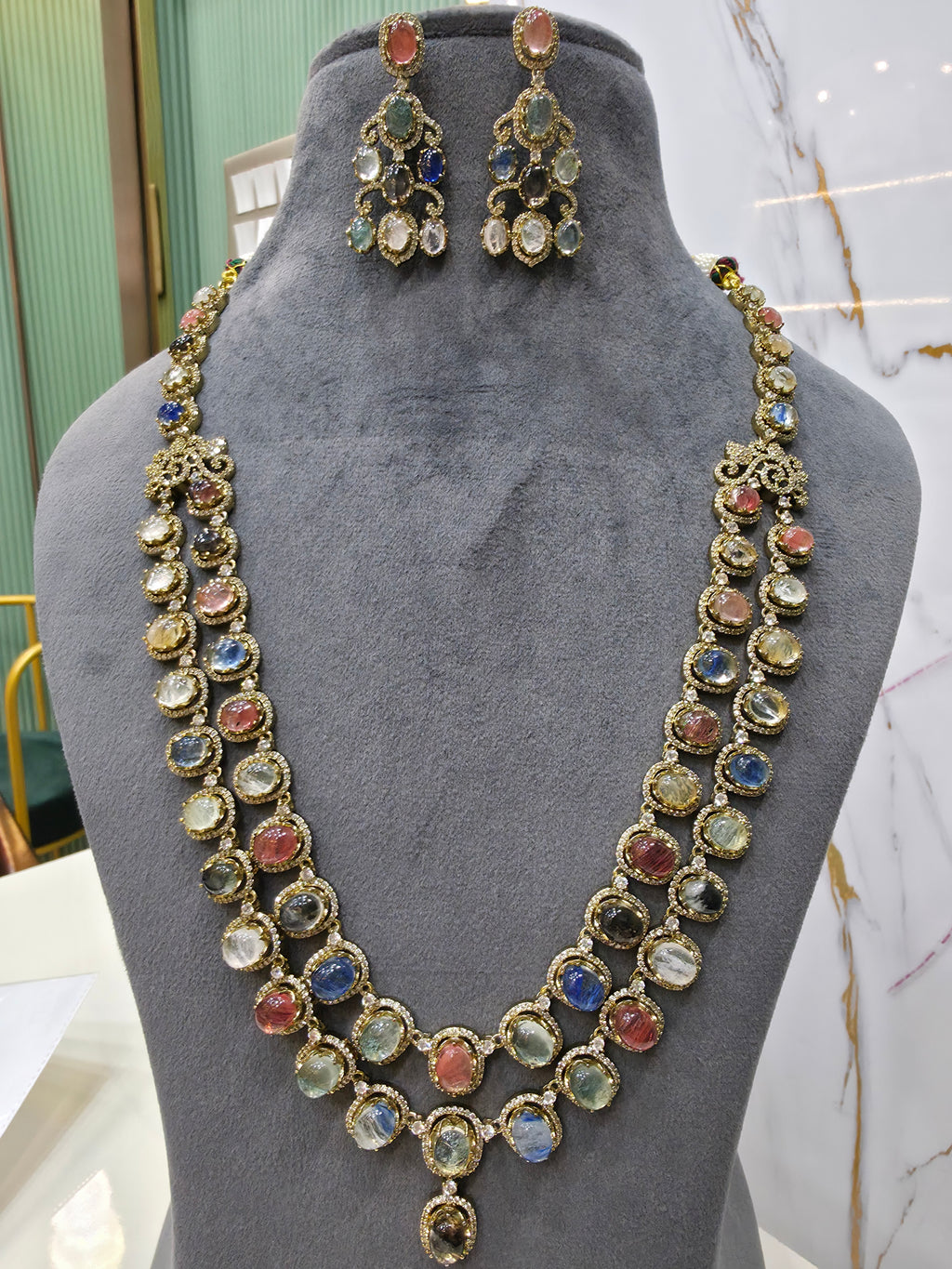 Monali Sabya Inspired Double Layer Semi Precious Necklace Set