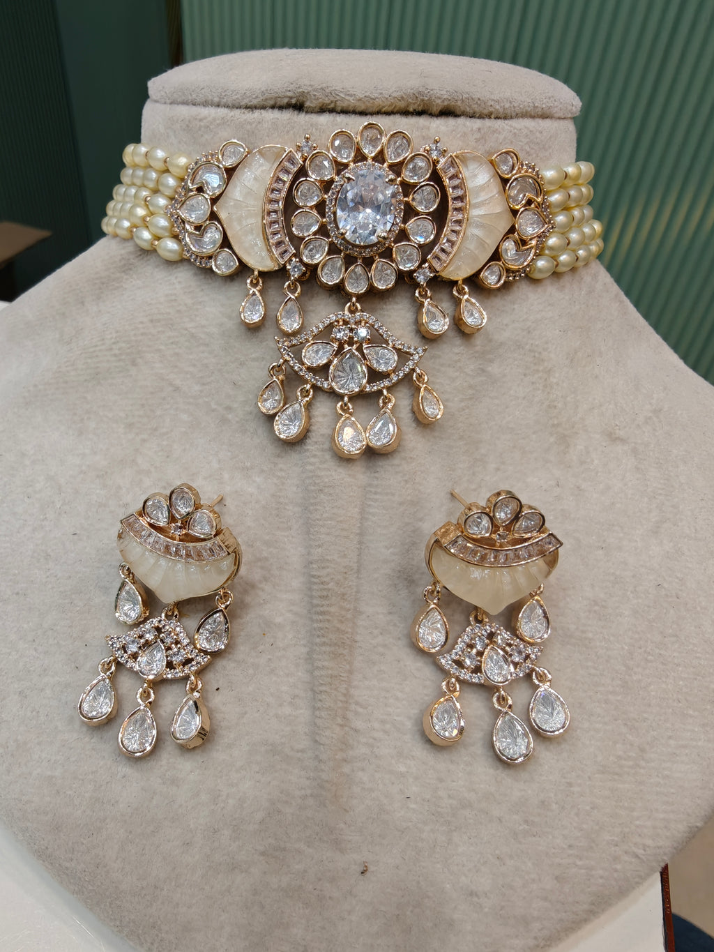 Bhoomi Mother of Pearl Choker Set- White