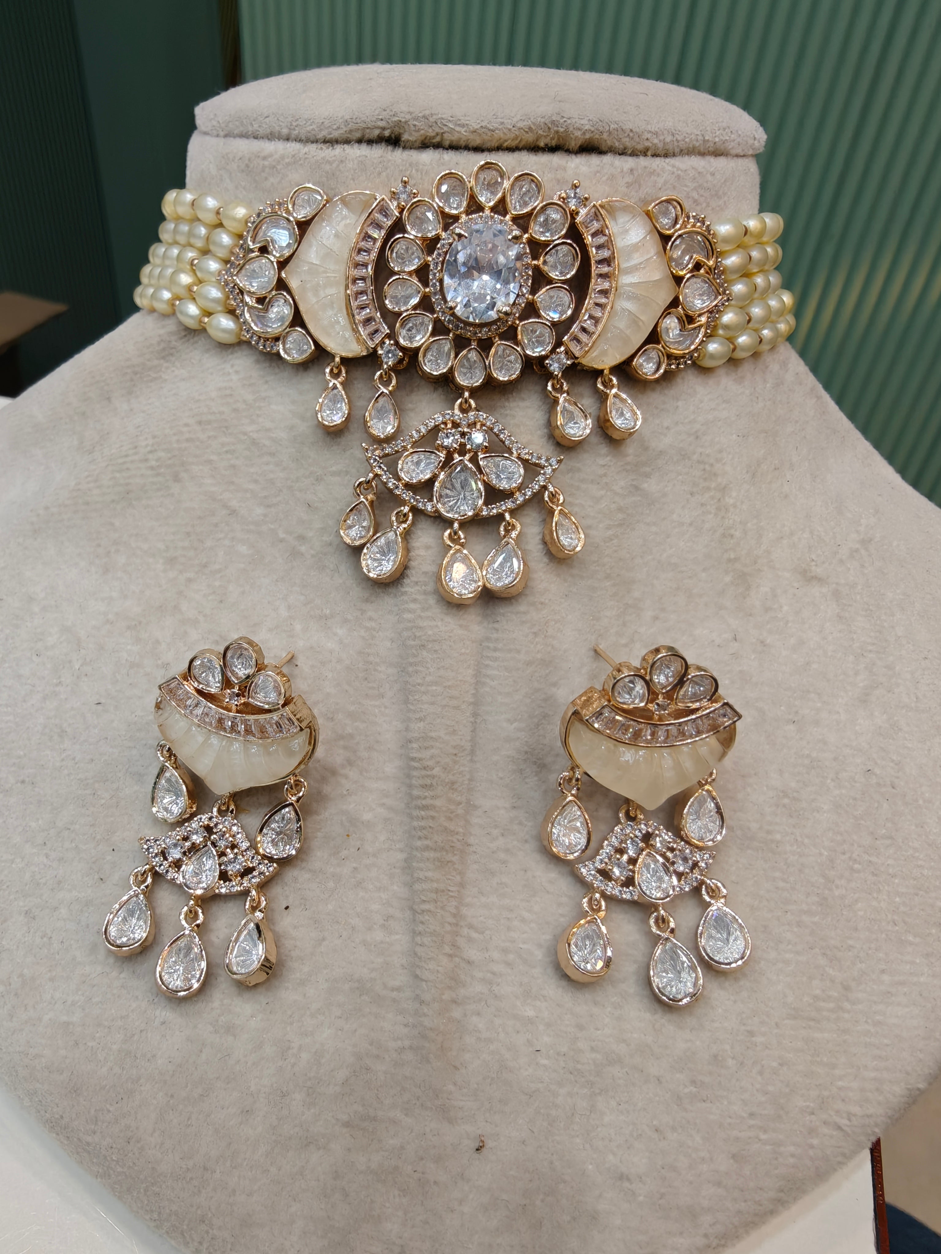 Bhoomi Mother of Pearl Choker Set- White