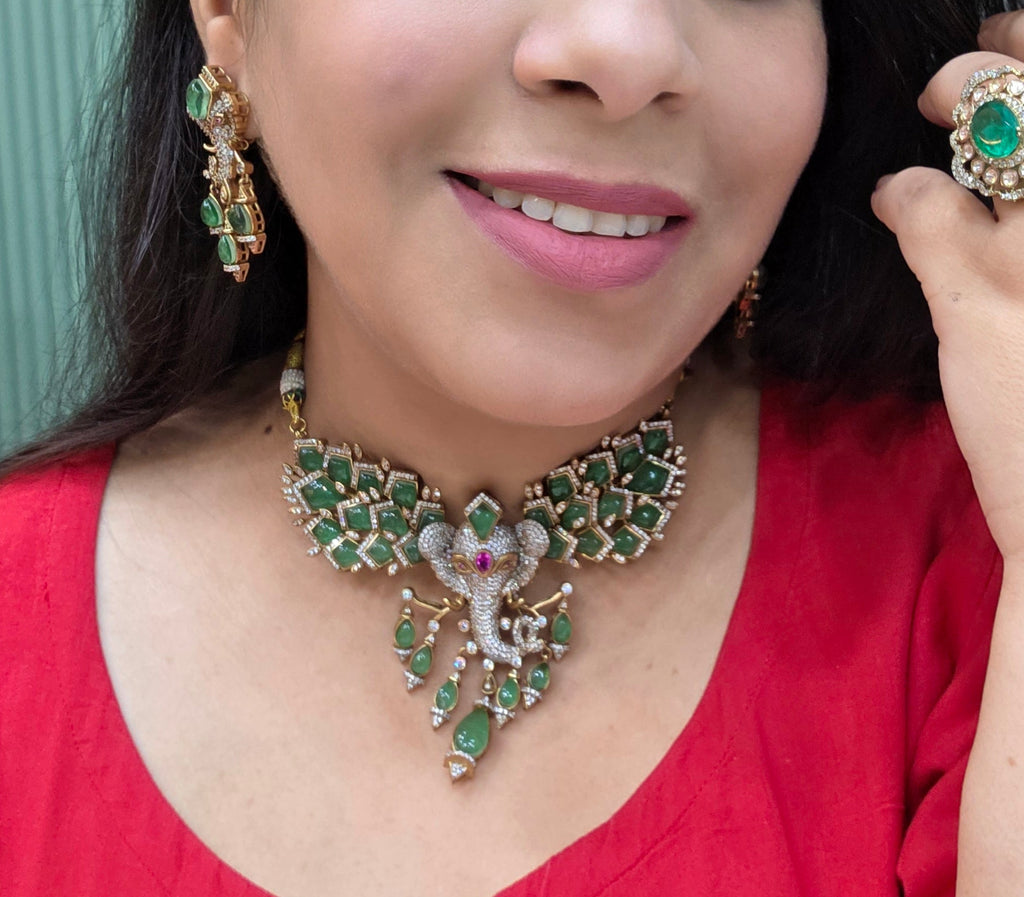 Ganraj Doublet Statatement Choker Necklace Set- Sage/ Mint Green