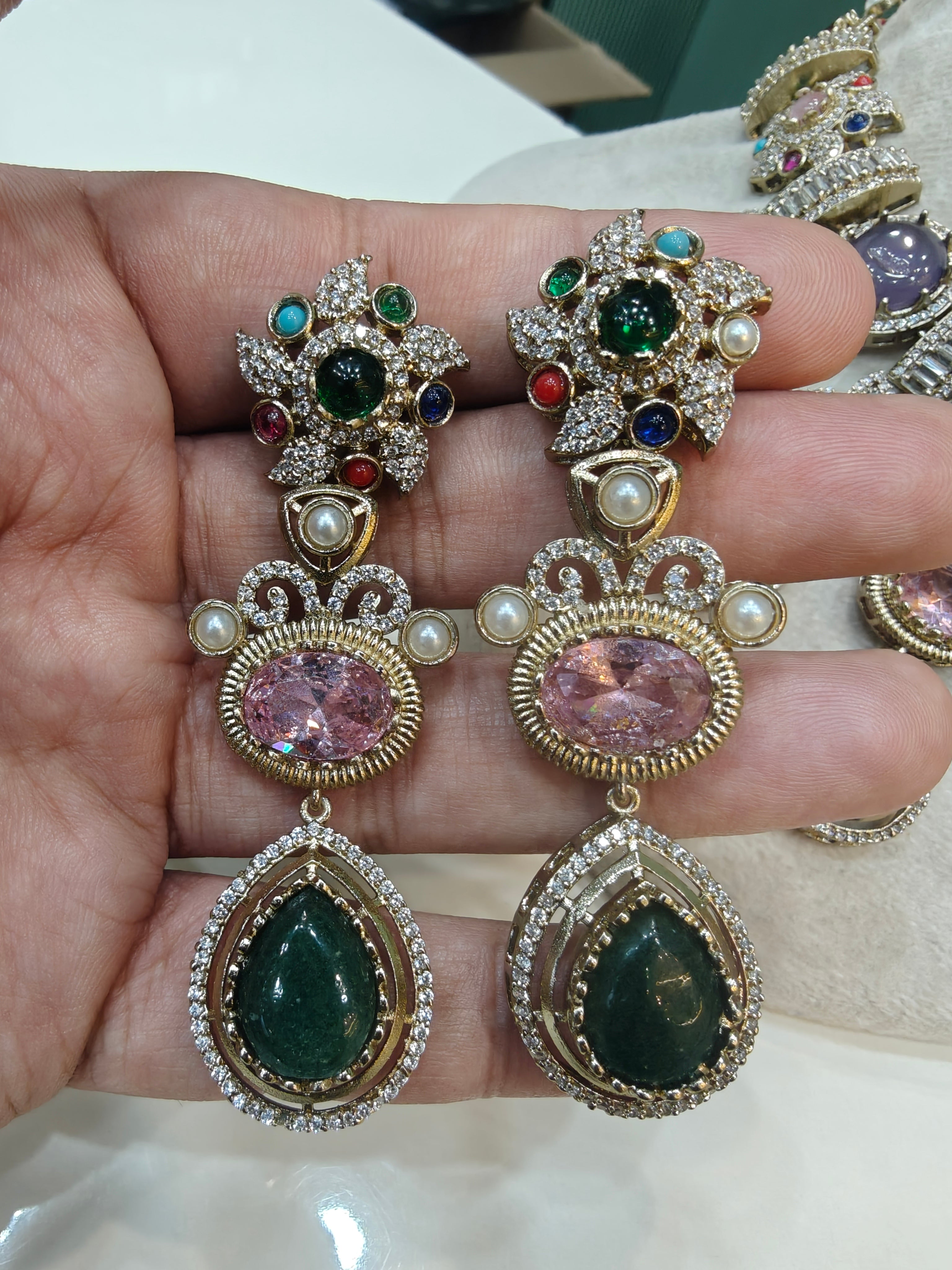 Sitara Sabya Inspired Necklace Set- Emerald Multi