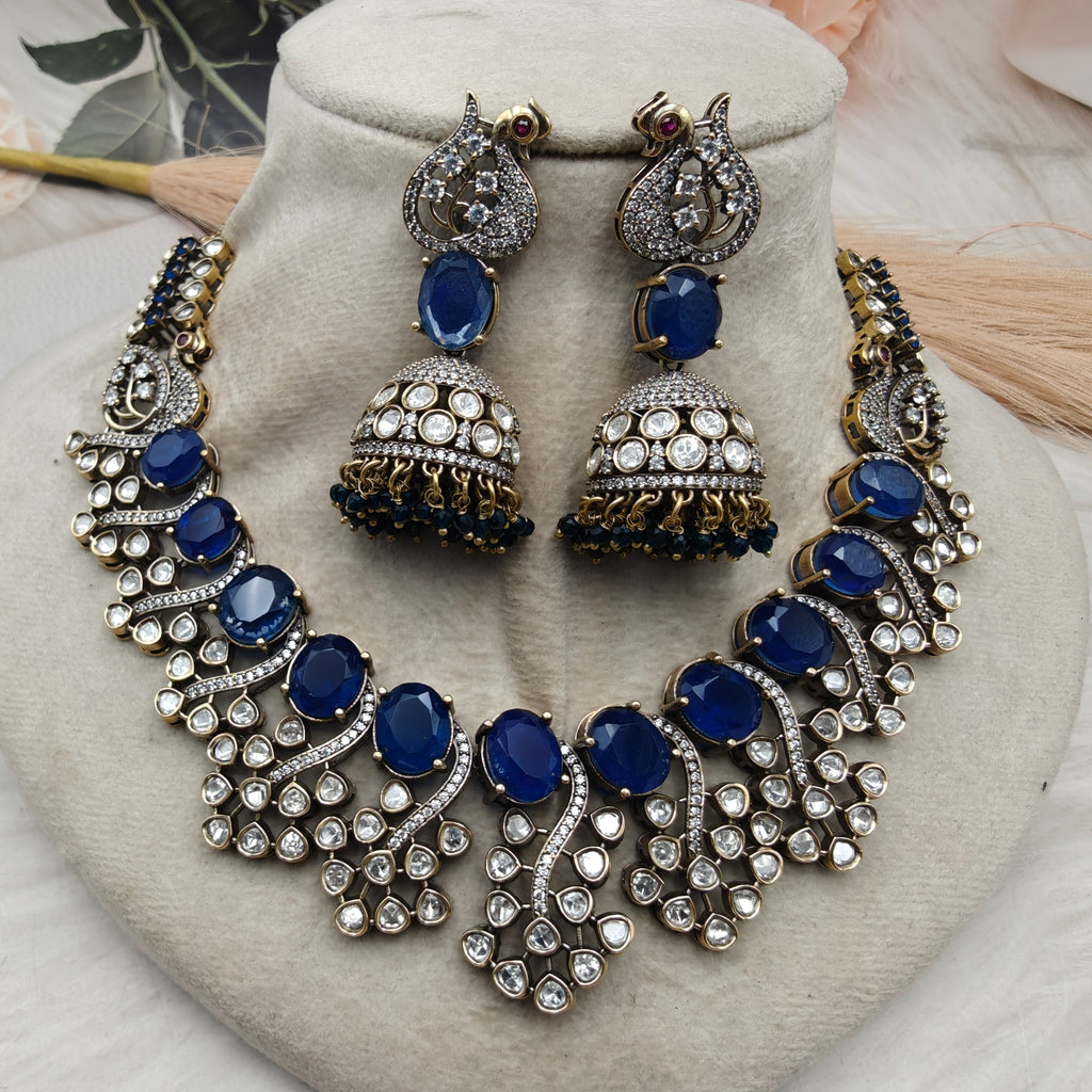Zaynah Doublet Necklace Set- Blue