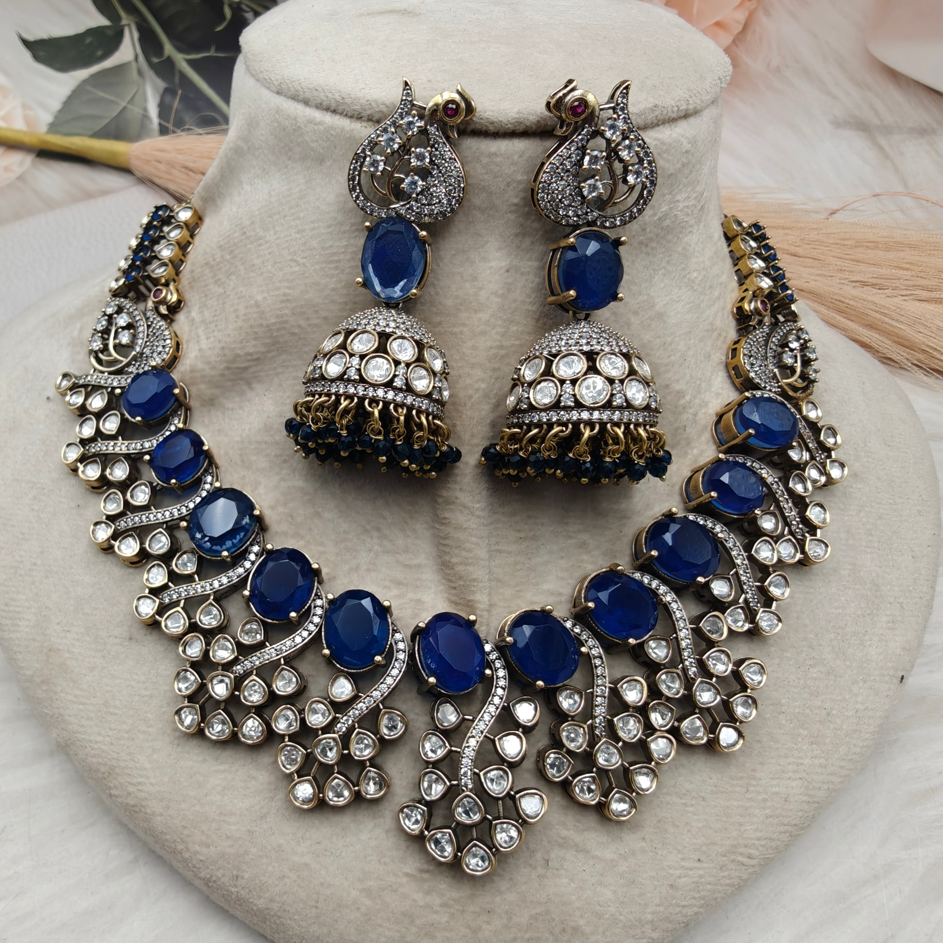 Zaynah Doublet Necklace Set- Blue