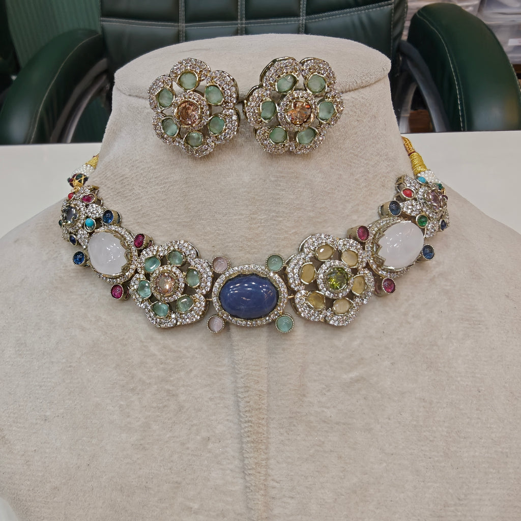 Nitima Sabya Inspired Sleek Choker Set- Blue Mint Multi