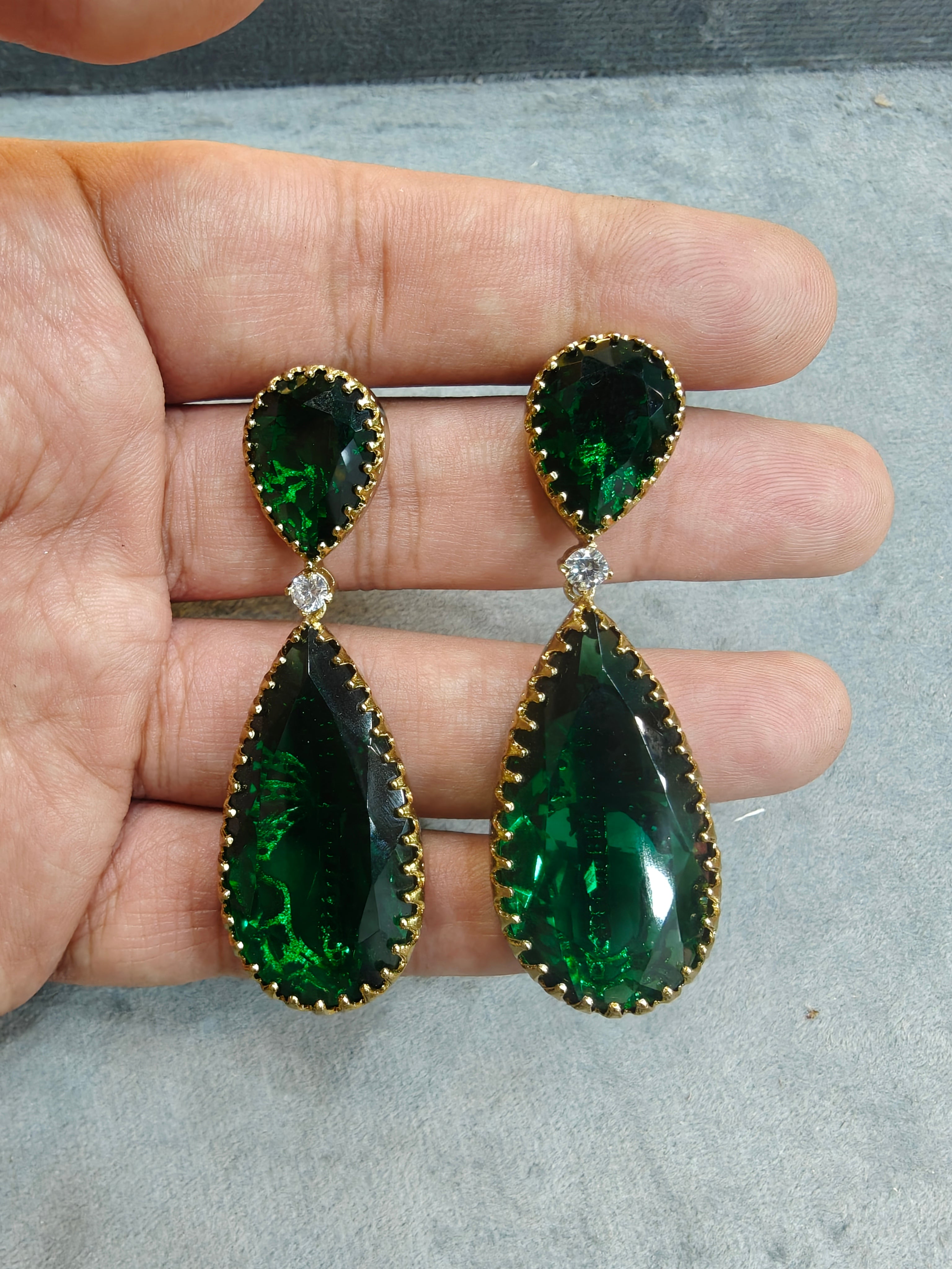 Sabya inspired Zoya Statement Danger Earrings- Emerald Green