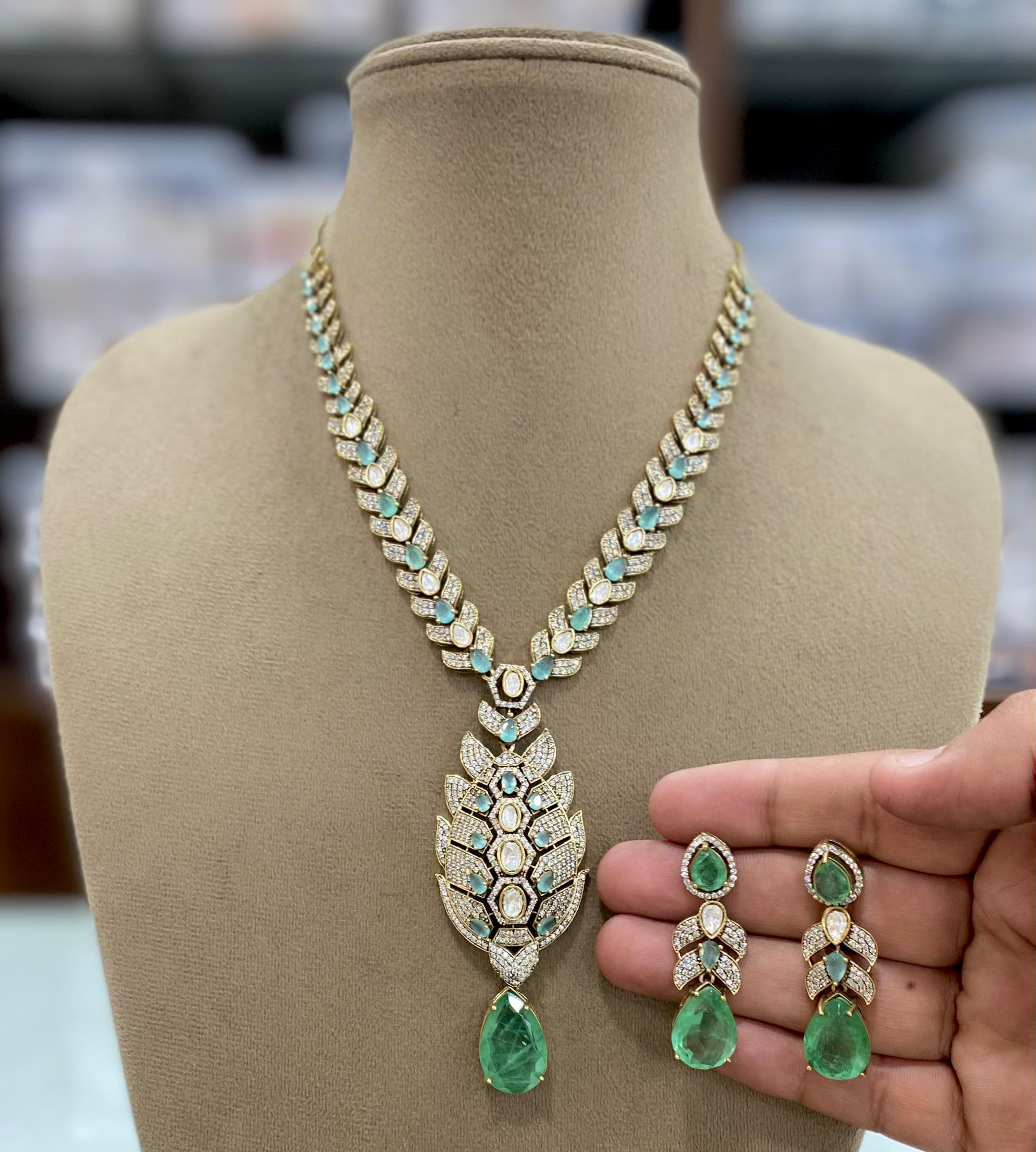 Deepika Inspired Bella Doublet Necklace Set - Mint Green