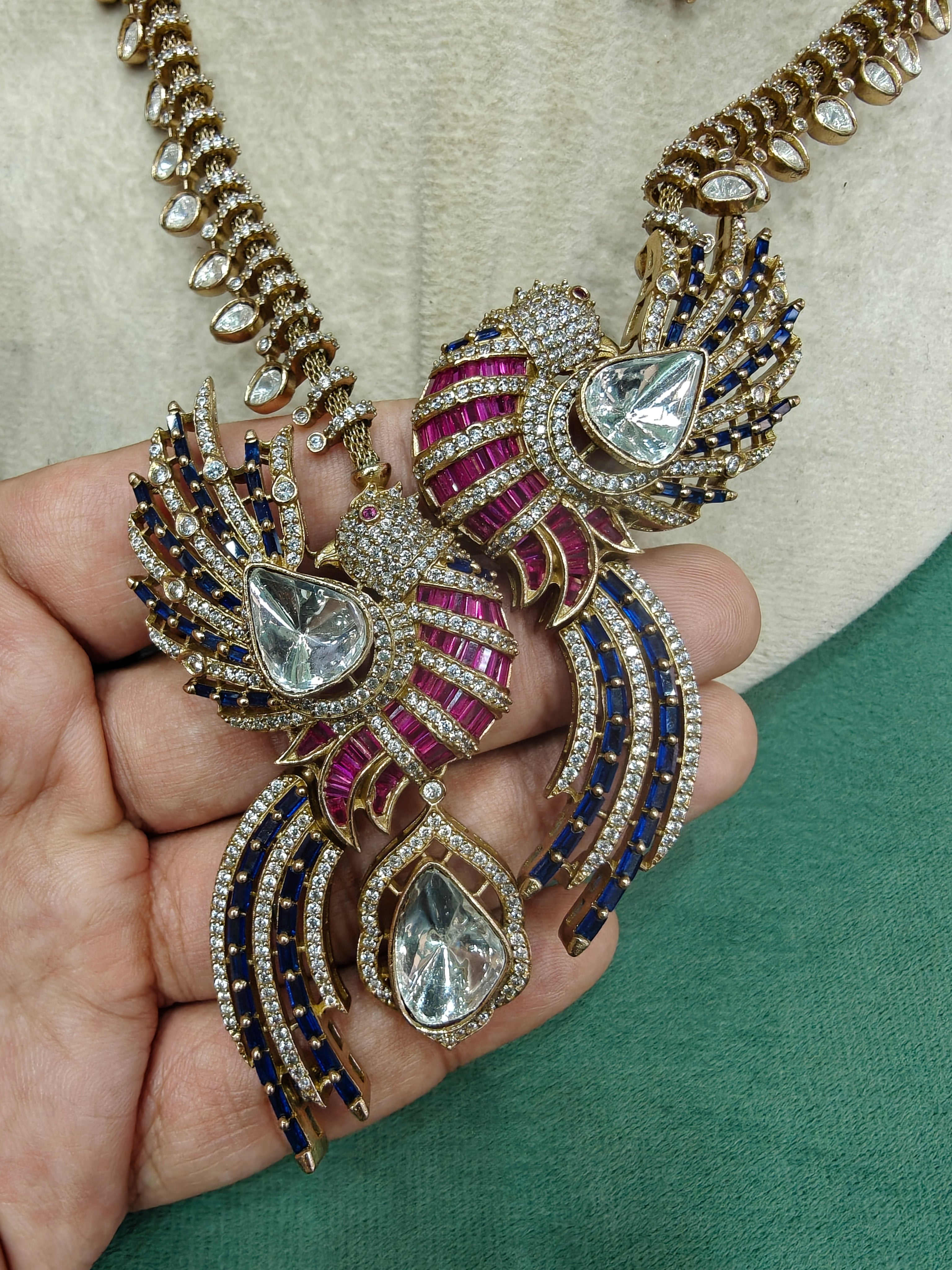 Vantara Udaan Statement Necklace Set- Blue Ruby