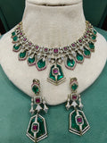Tirthi Doublet and CZ Statement Necklace Set- Emerald Ruby