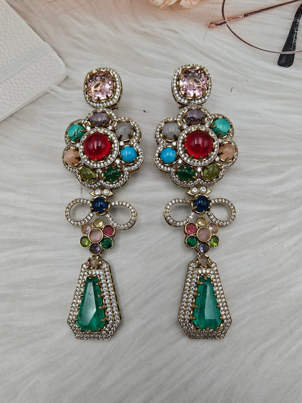Sabyasachi Inspired Statement Hatima Earrings - Green Multi