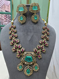 Ruchira Doublet Statement Necklace Set- Mint Ruby