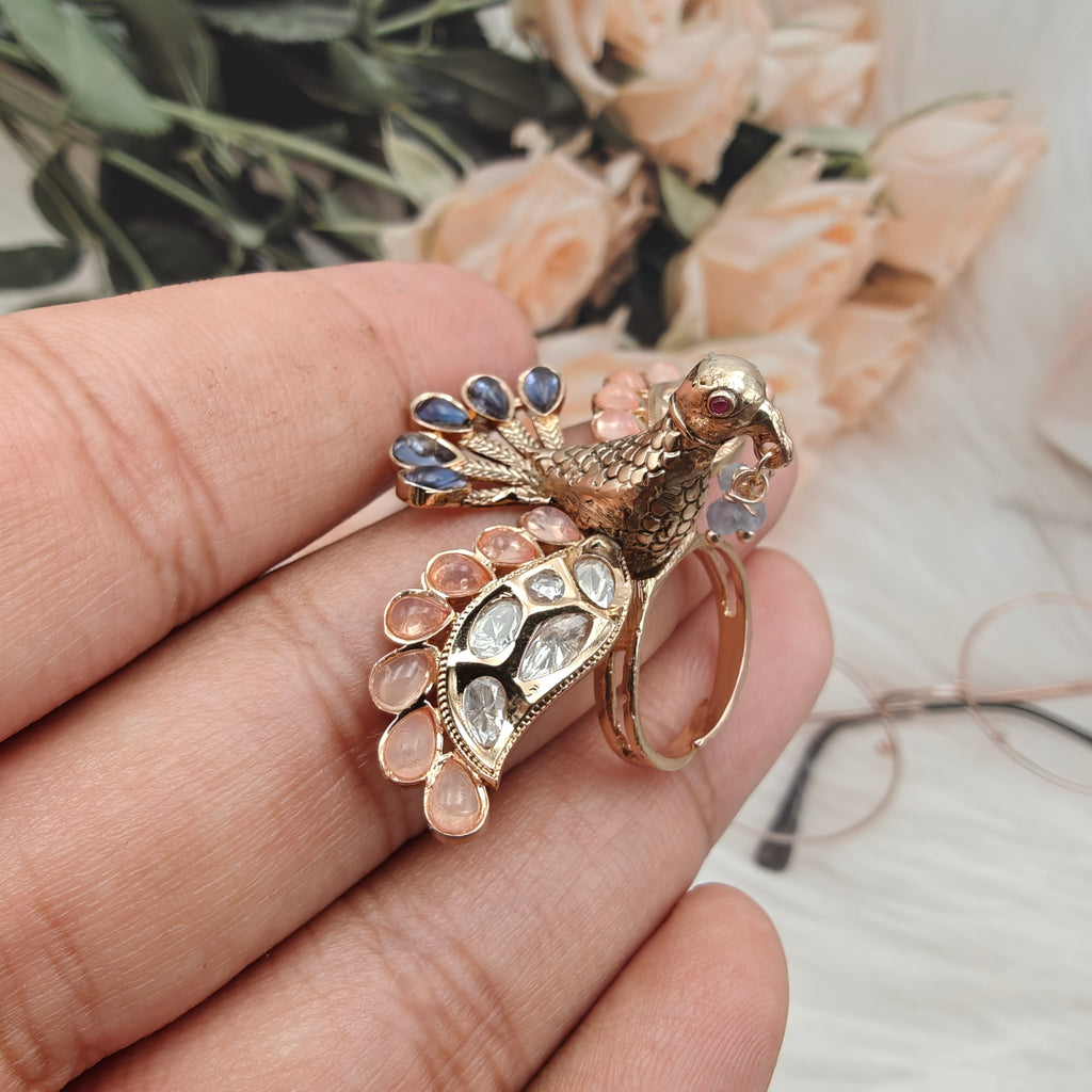 Bird Moissanite Adjustable Ring- Purple Peach