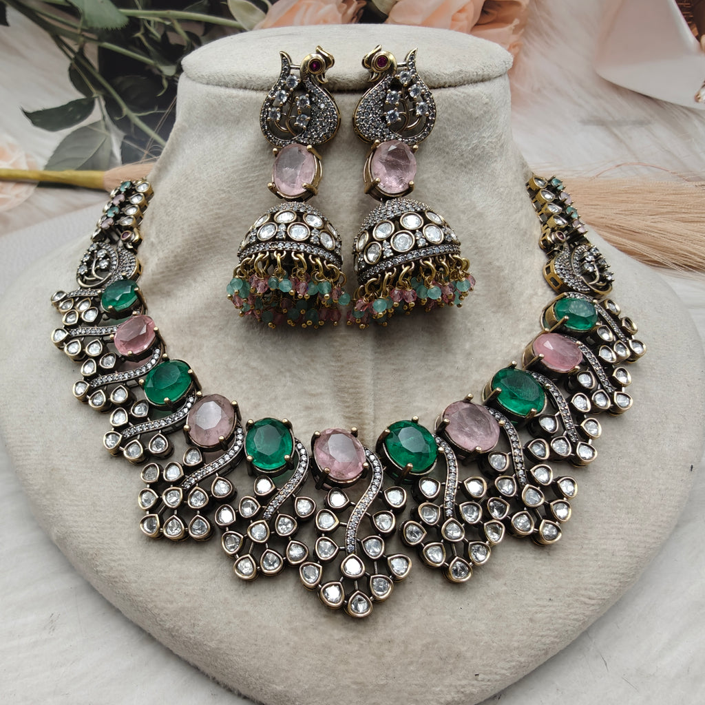 Zaynah Doublet Necklace Set- Mint Pink