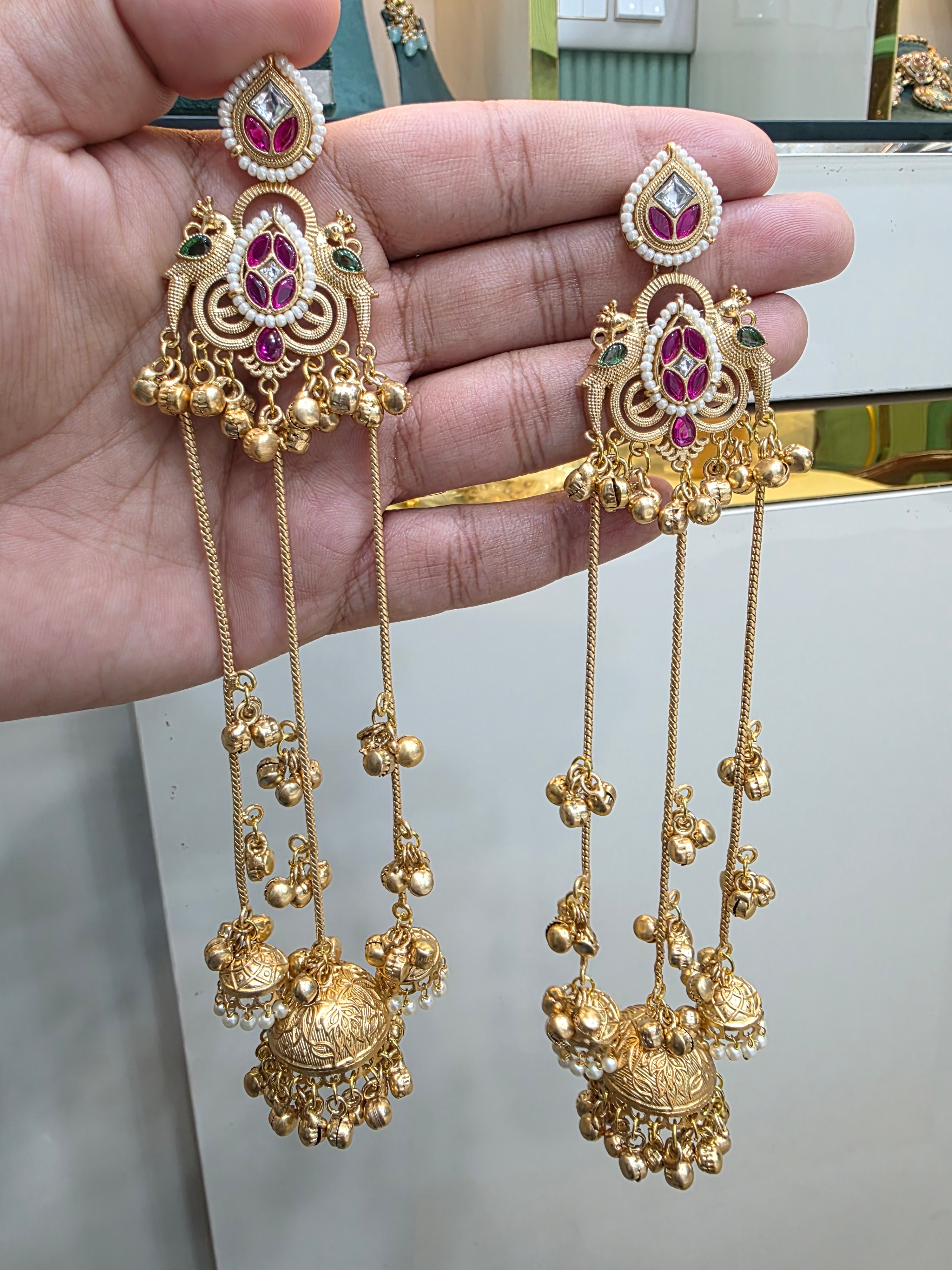 Handcrafted Zaira Kashmiri Brass Fusion Earrings- Ruby Green
