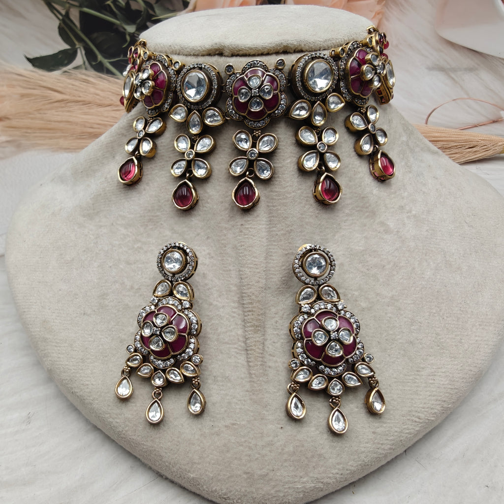 Diksha Takker Stone Polki Choker Set- Ruby