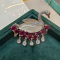 Swan Mother of Pearl Brooch- Ruby