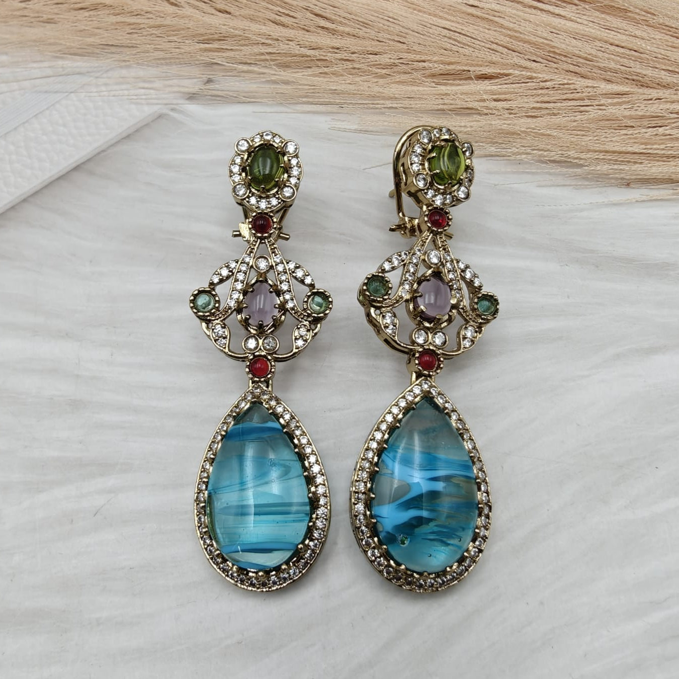 Ritvi Sabyasachi Inspired Premium Statement Earrings - Turquoise