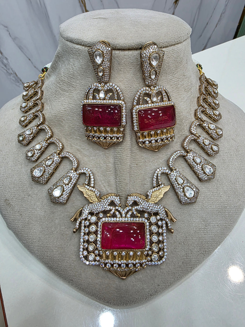 Equine Statement Moissanite Necklace- Ruby Red