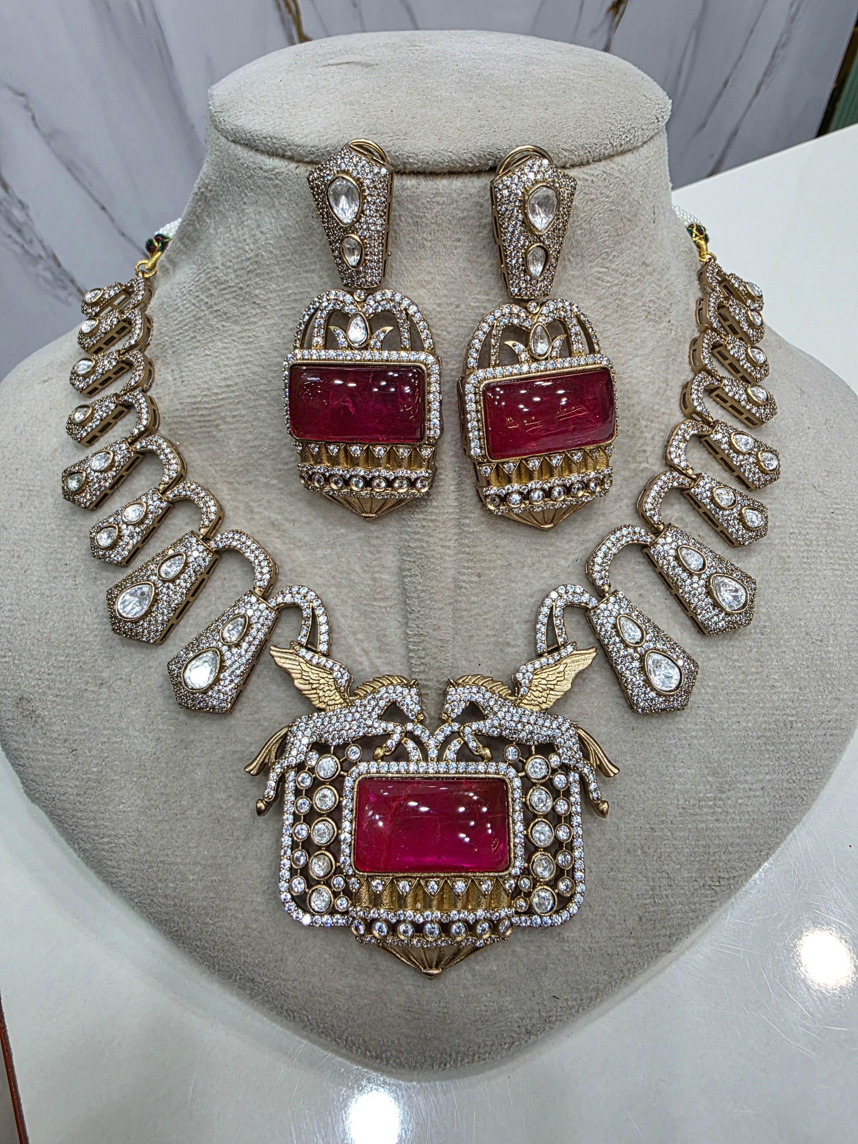 Equine Statement Moissanite Necklace- Ruby Red
