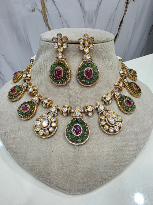 Aashna Moissanite Necklace Set- Green