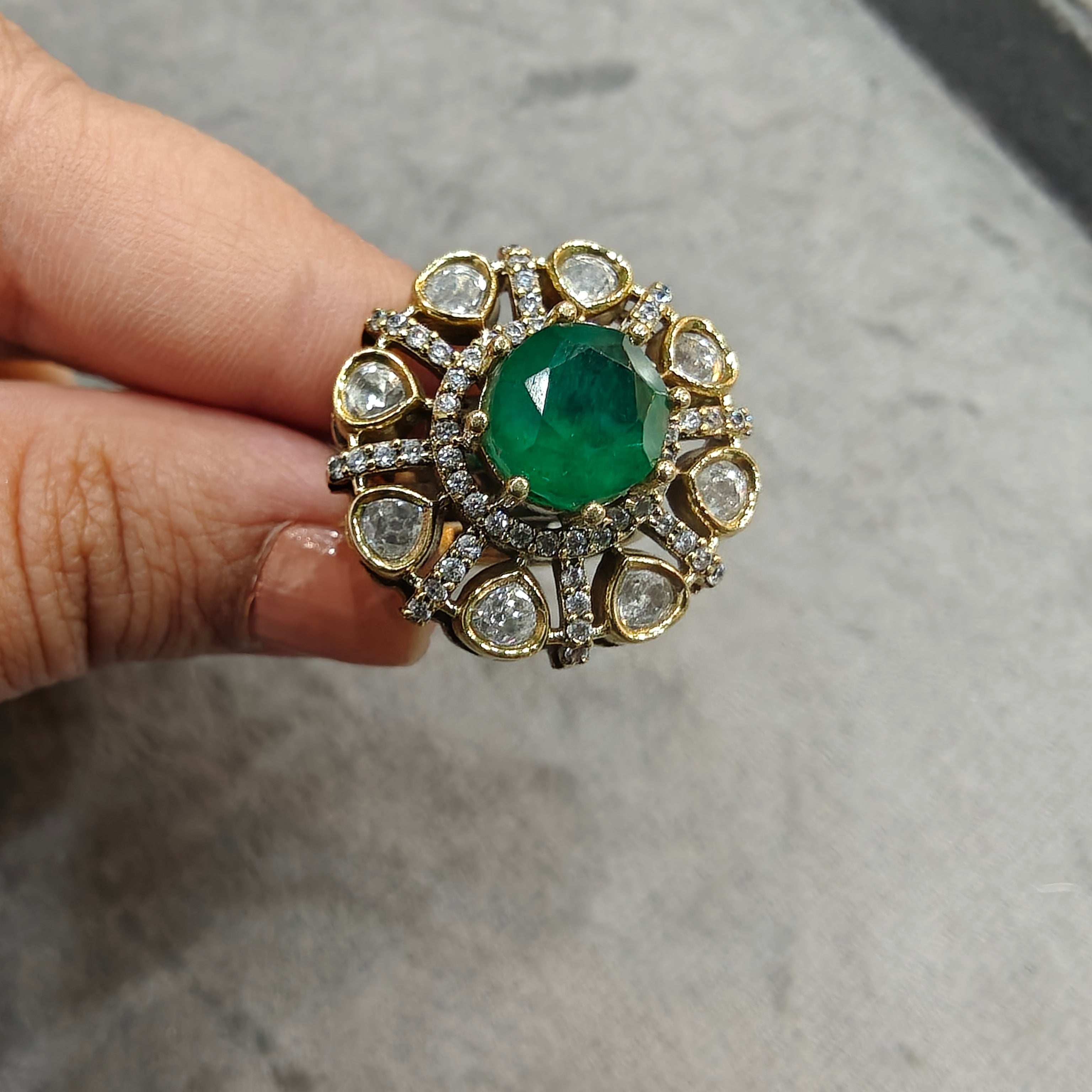 Twisha Doublet Adjustable Ring- Emerald Green