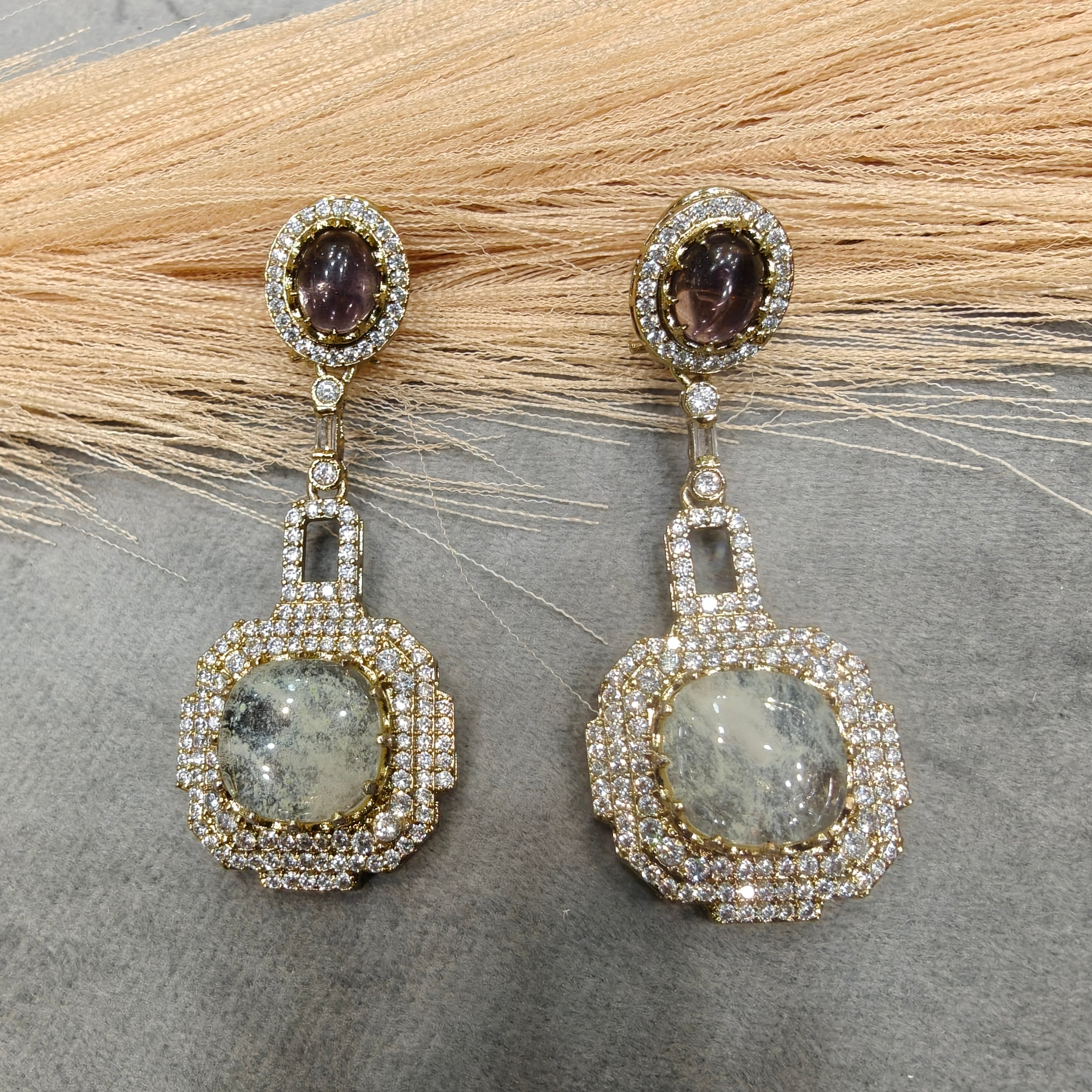 Mashooba Sabya Inspired Gemstone Earrings- Wine and White