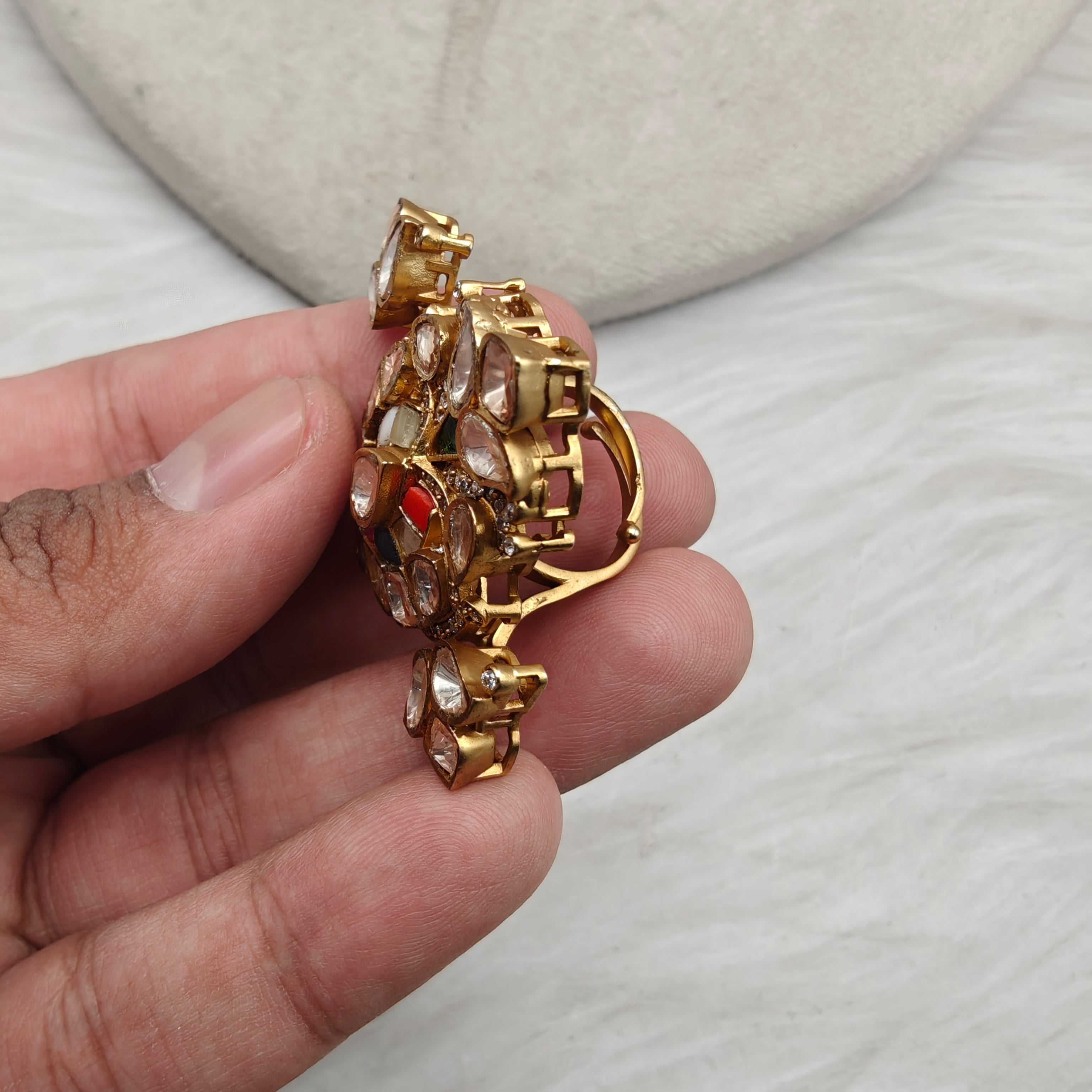 Shahida Moissanite Takker Stone Statement Ring- Multi