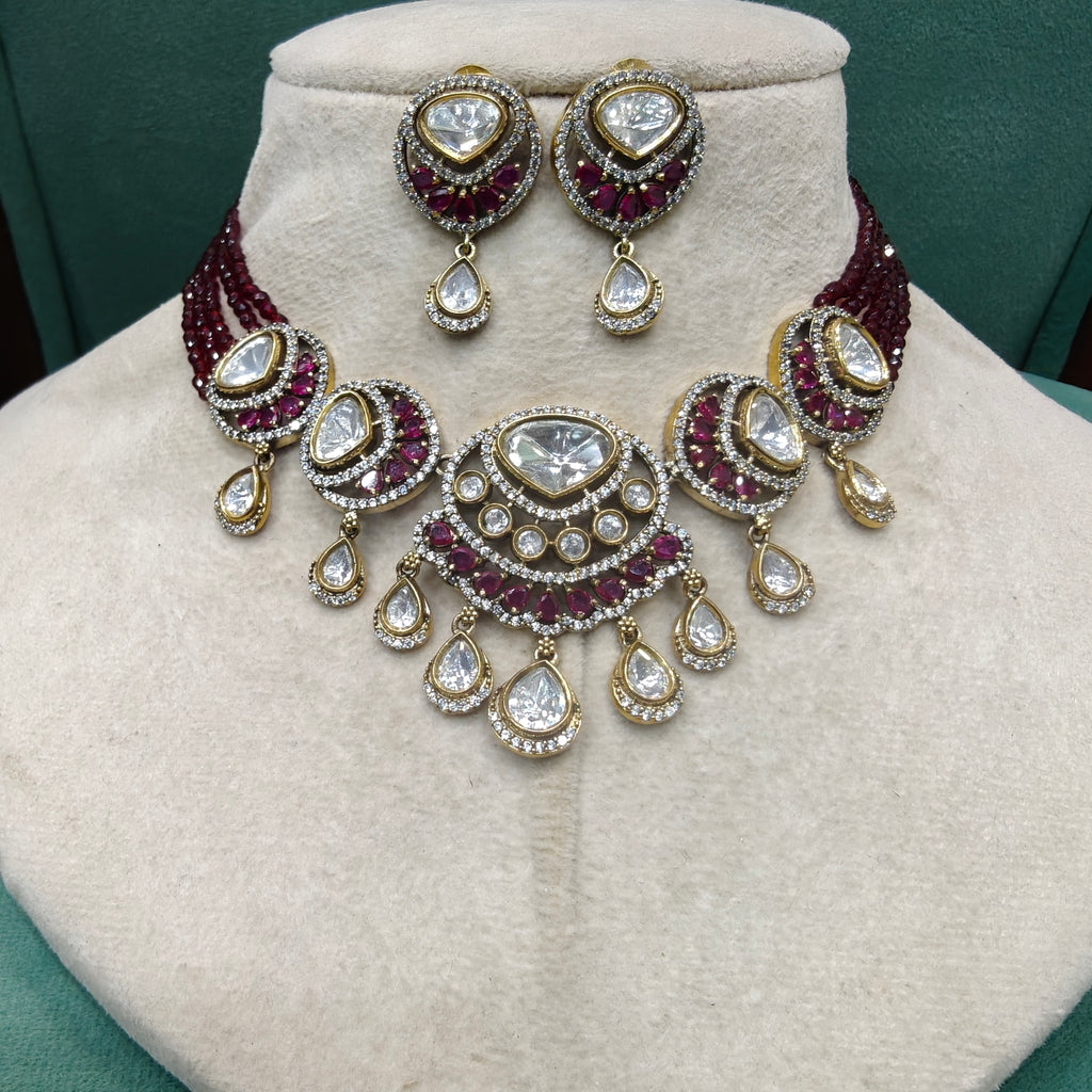 Bidisha Uncut Polki and Hydro Choker Set- Ruby