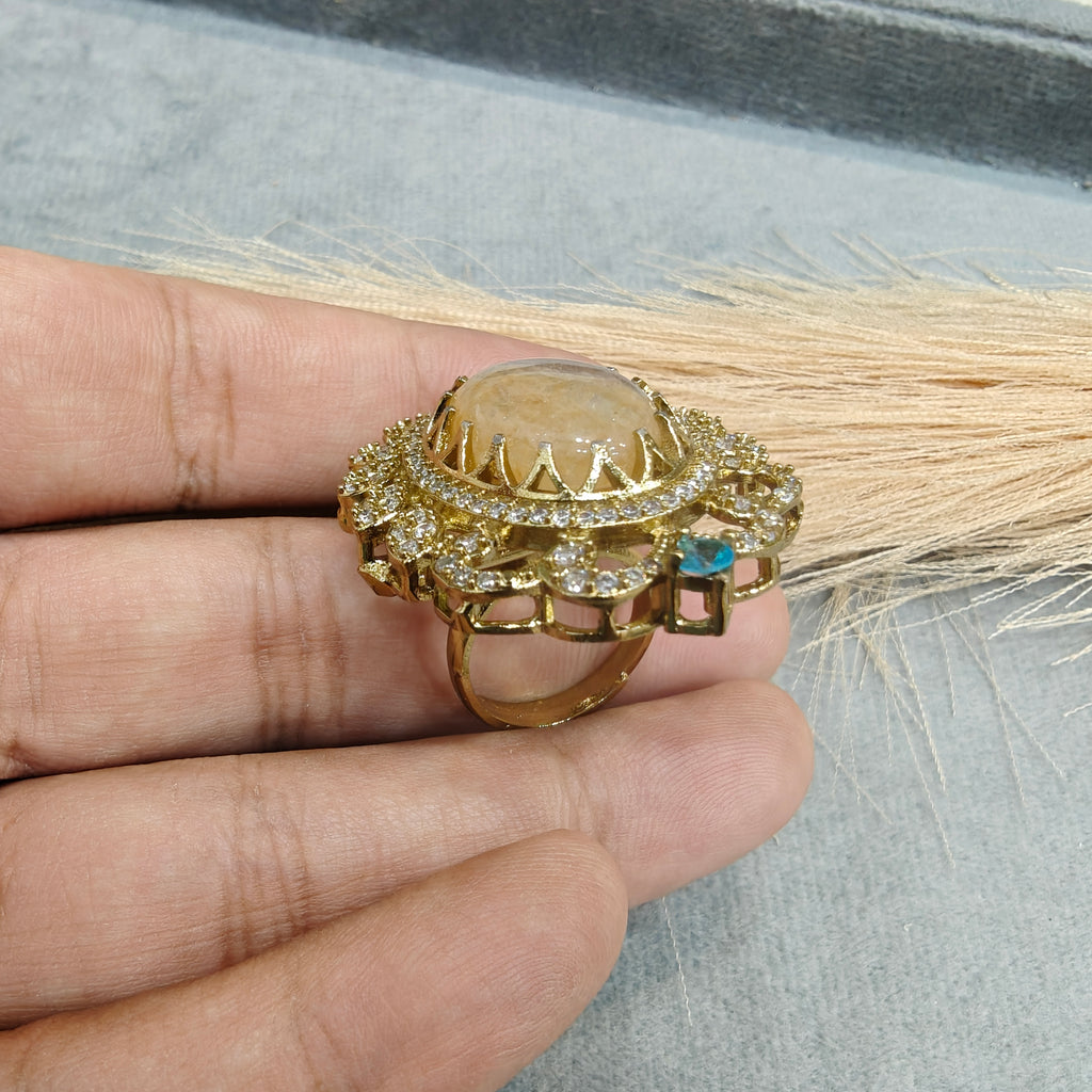 Naima Sabya Inspired Gemstone Adjustable Ring- Light Yellow/ Fawn