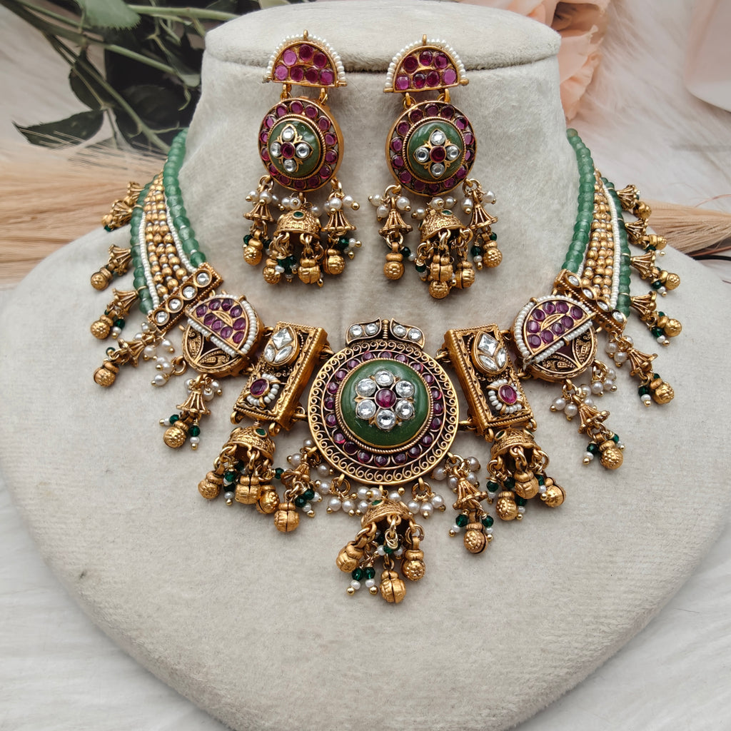 Sangam Heritage Gold Look Alike Choker Necklace Set