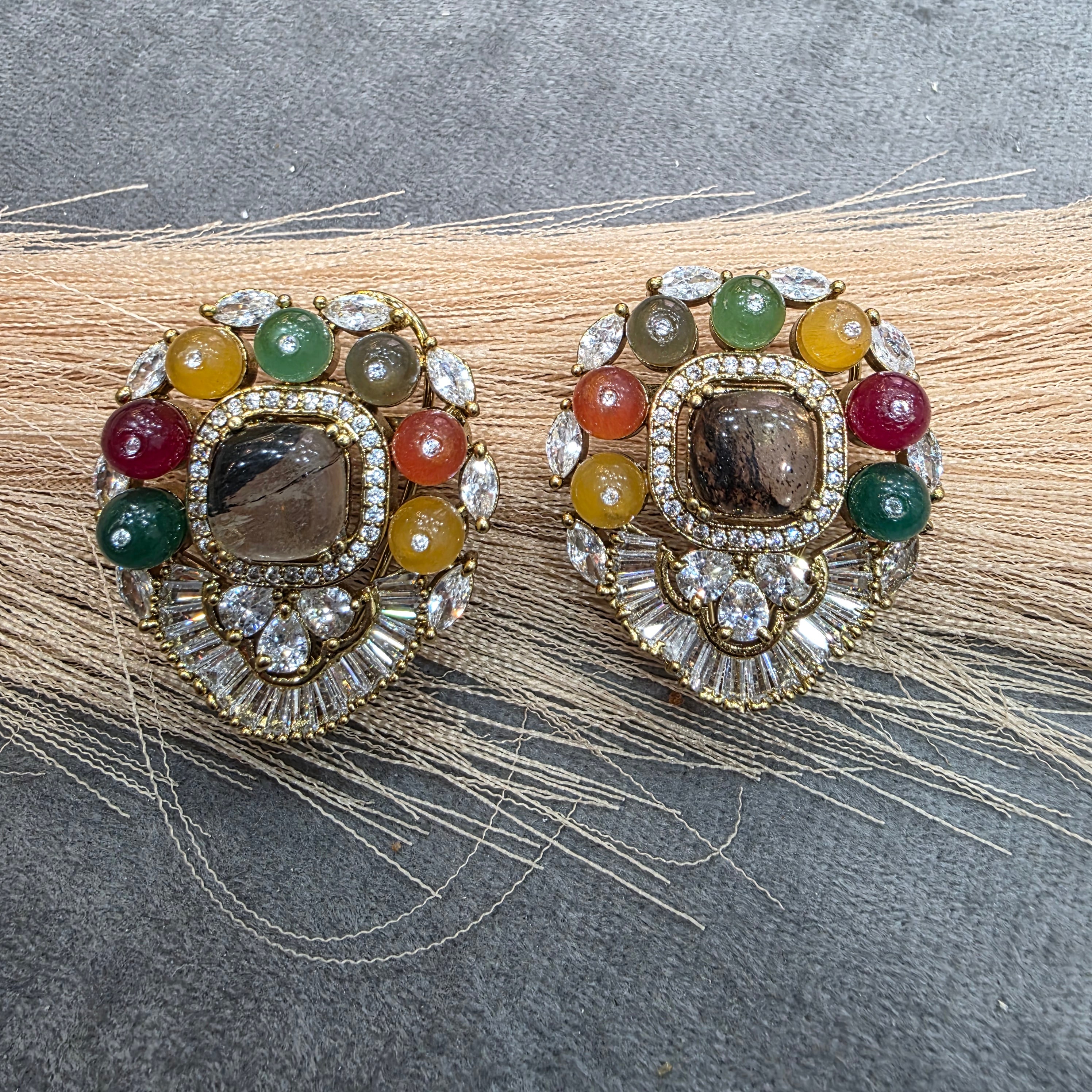 Ibadat Sabya Inspired Gemstone Studs- Black Multi