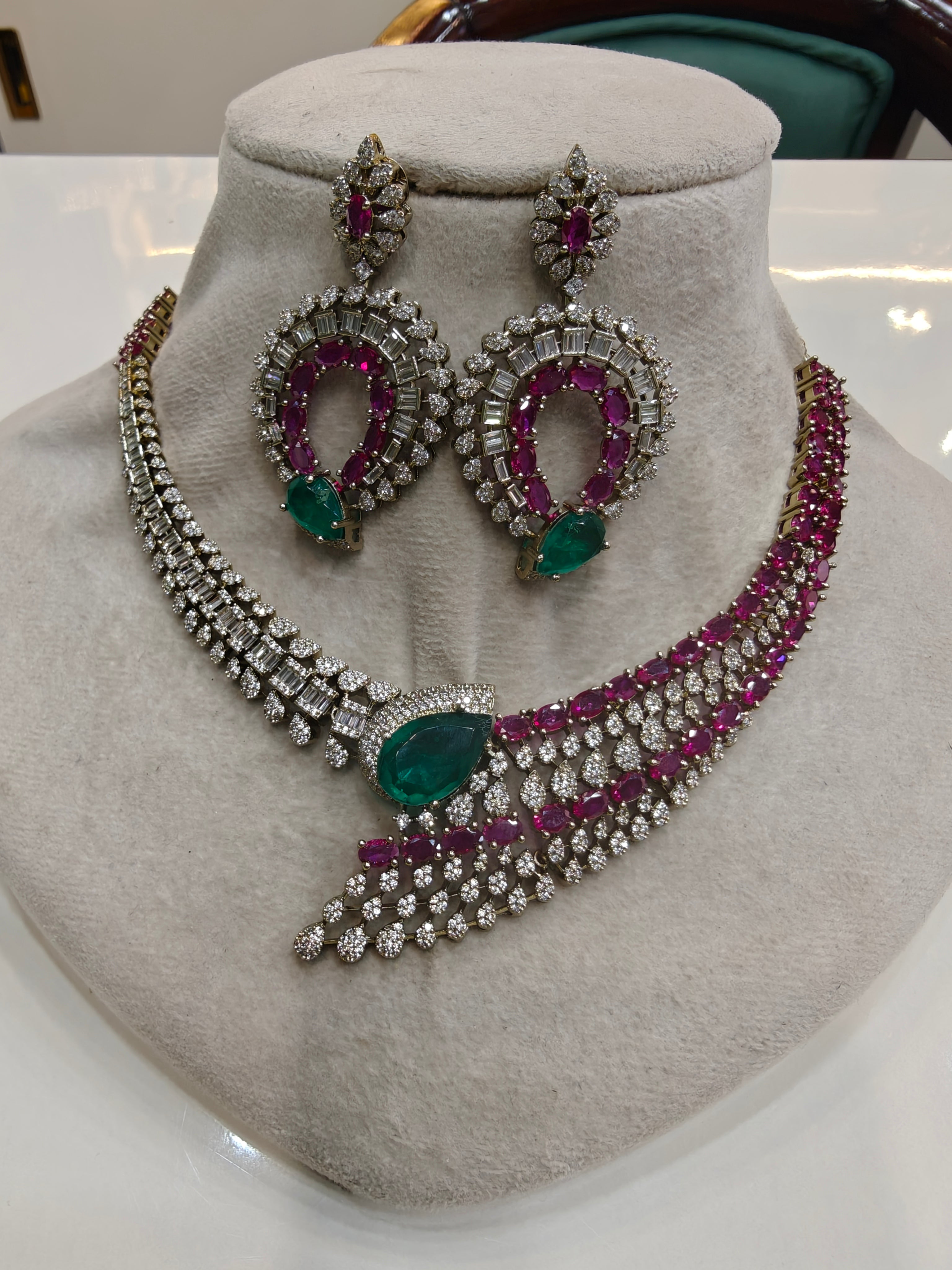 Avinoor AD and Doublet Designer concept Necklace Set- Ruby and Emerald