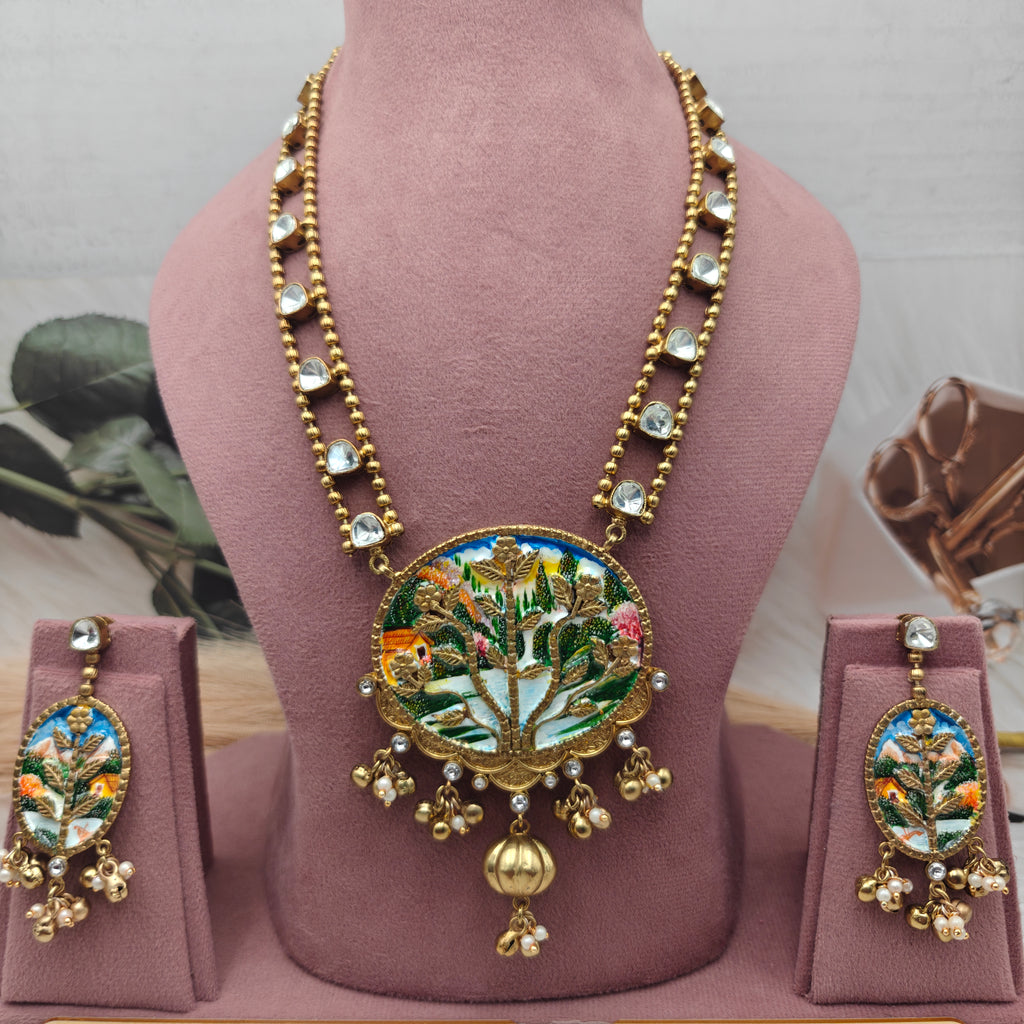 Tanjore Handcrafted Brass Fusion Amrapali Necklace Set - Multi