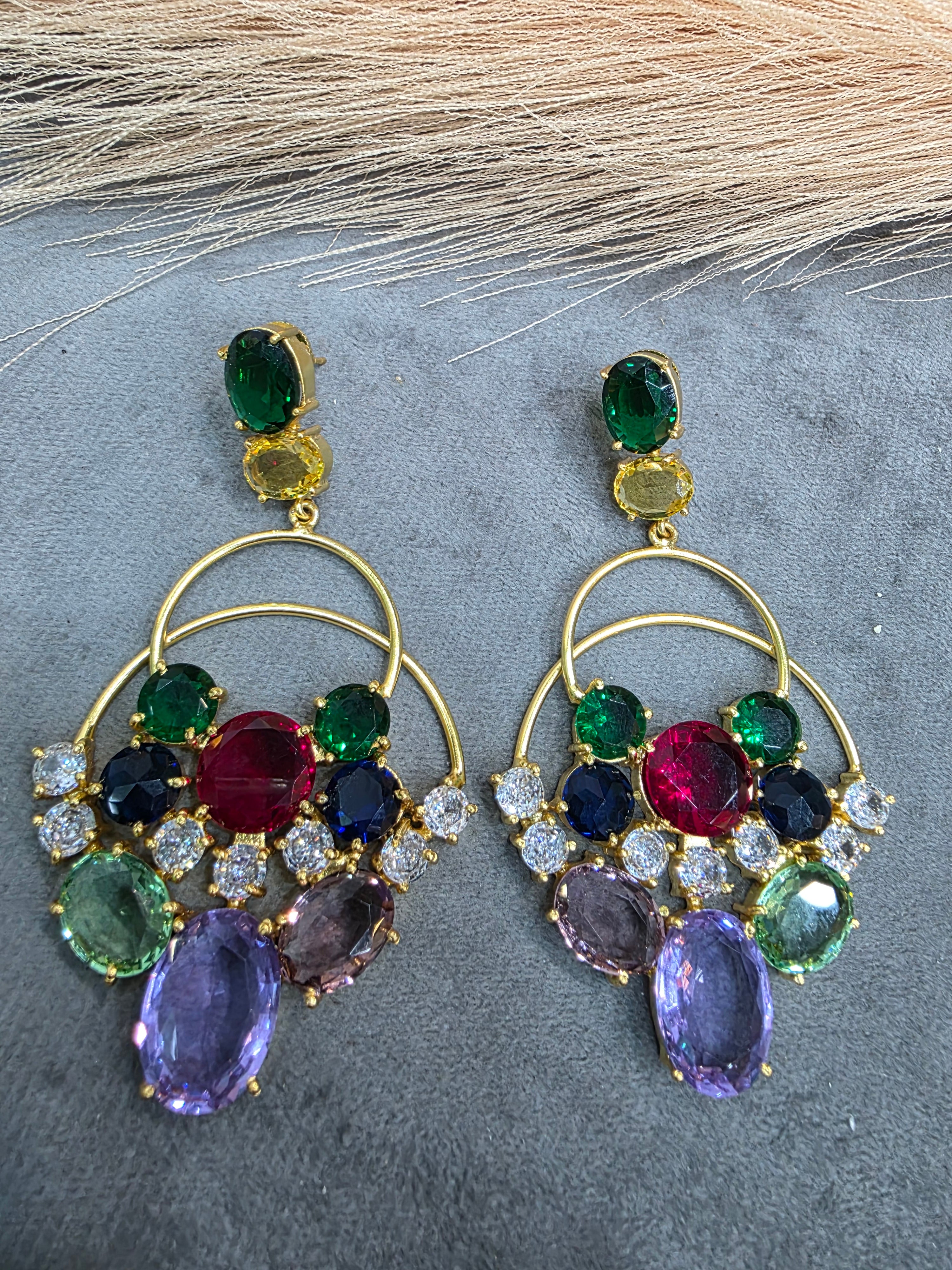 Ajooni Crystal Earrings- Purple Multi
