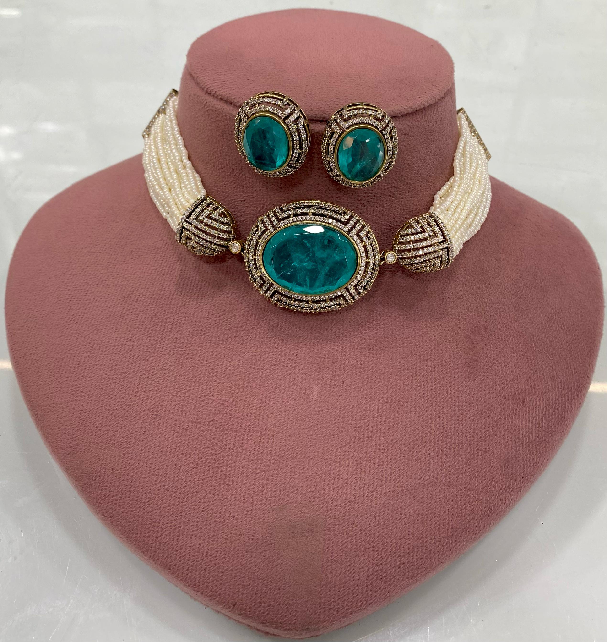 Prakati Doublet Choker Set- Turquoise