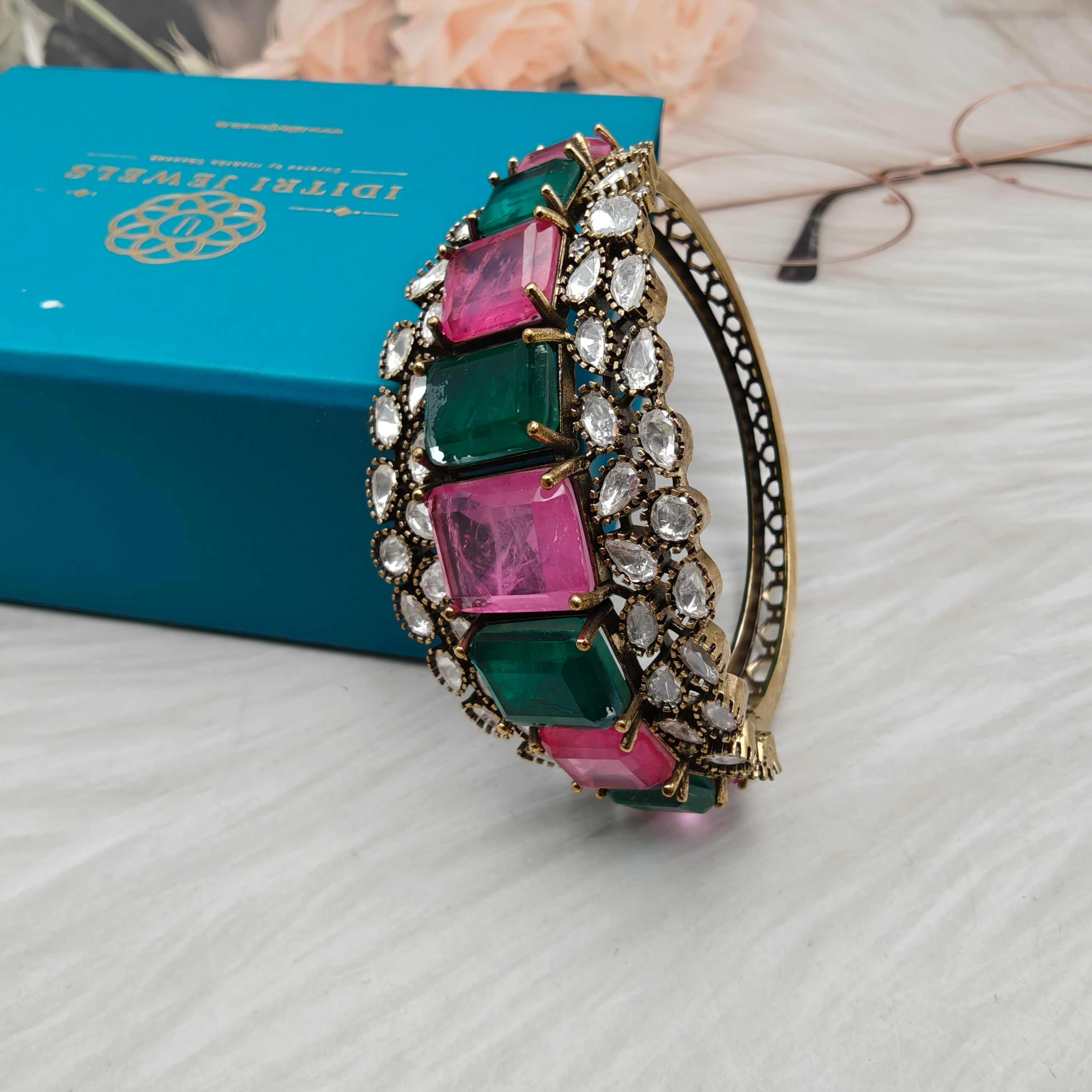 Kasturi Doublet Openable Bracelets - Pink n Rama Green