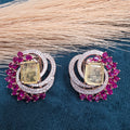 Ragini Doublet Rose Gold Finish Studs- Yellow Ruby Pink