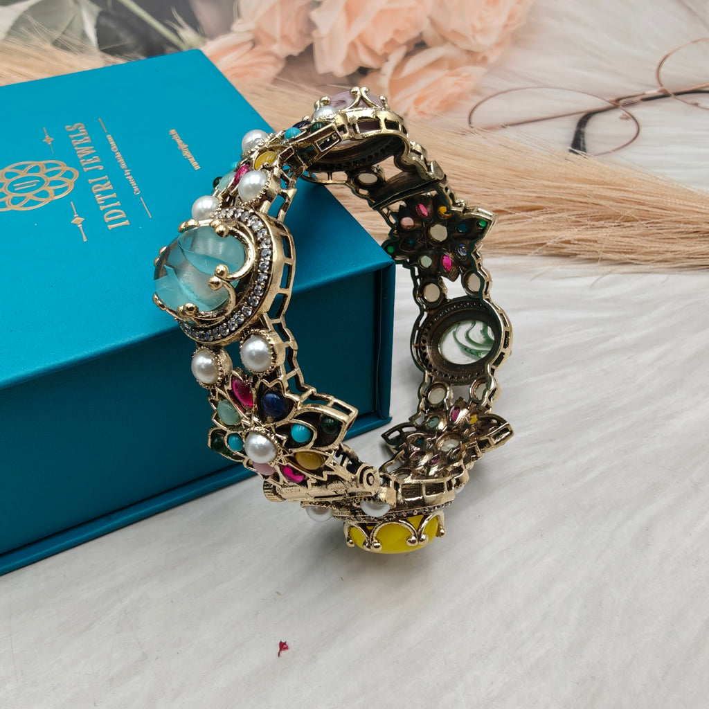 Sabyasachi Inspired Chahat Natural Stones Openable Bangle - Multi