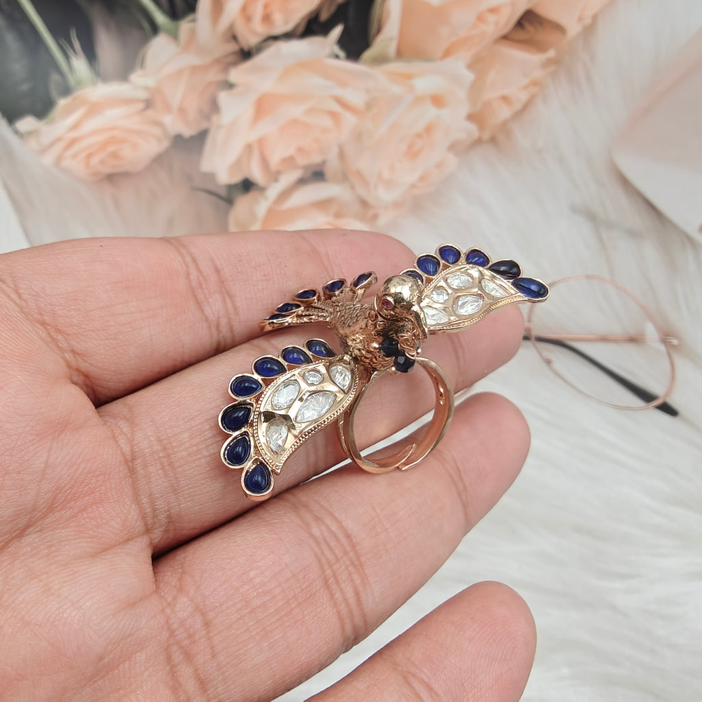 Bird Moissanite Adjustable Ring- Blue