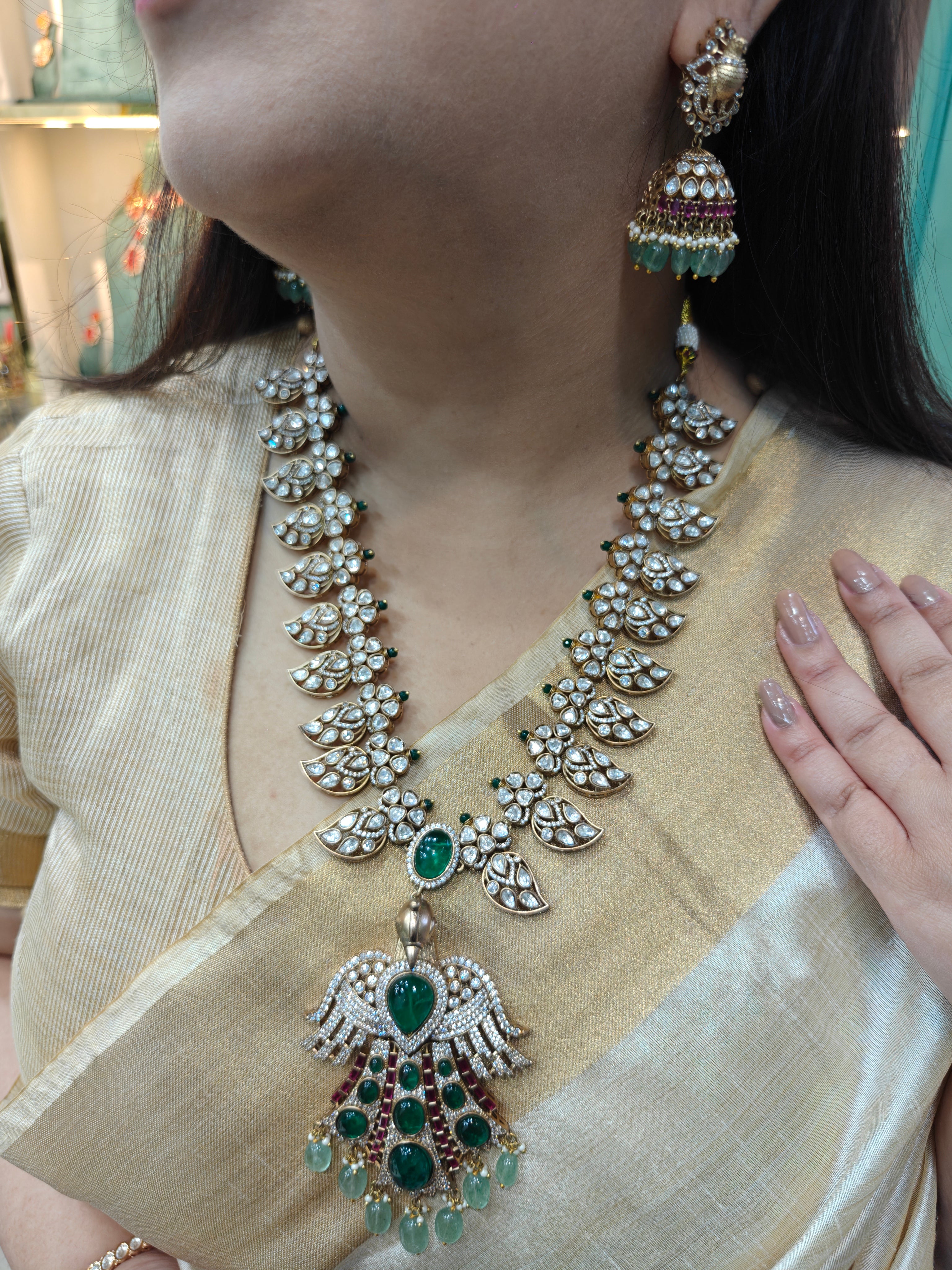 Mayura Emerald Regal Heritage Statement Necklace Set