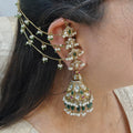 Soundarya Earchain Jadtar Kundan Jhumki- Green Ruby