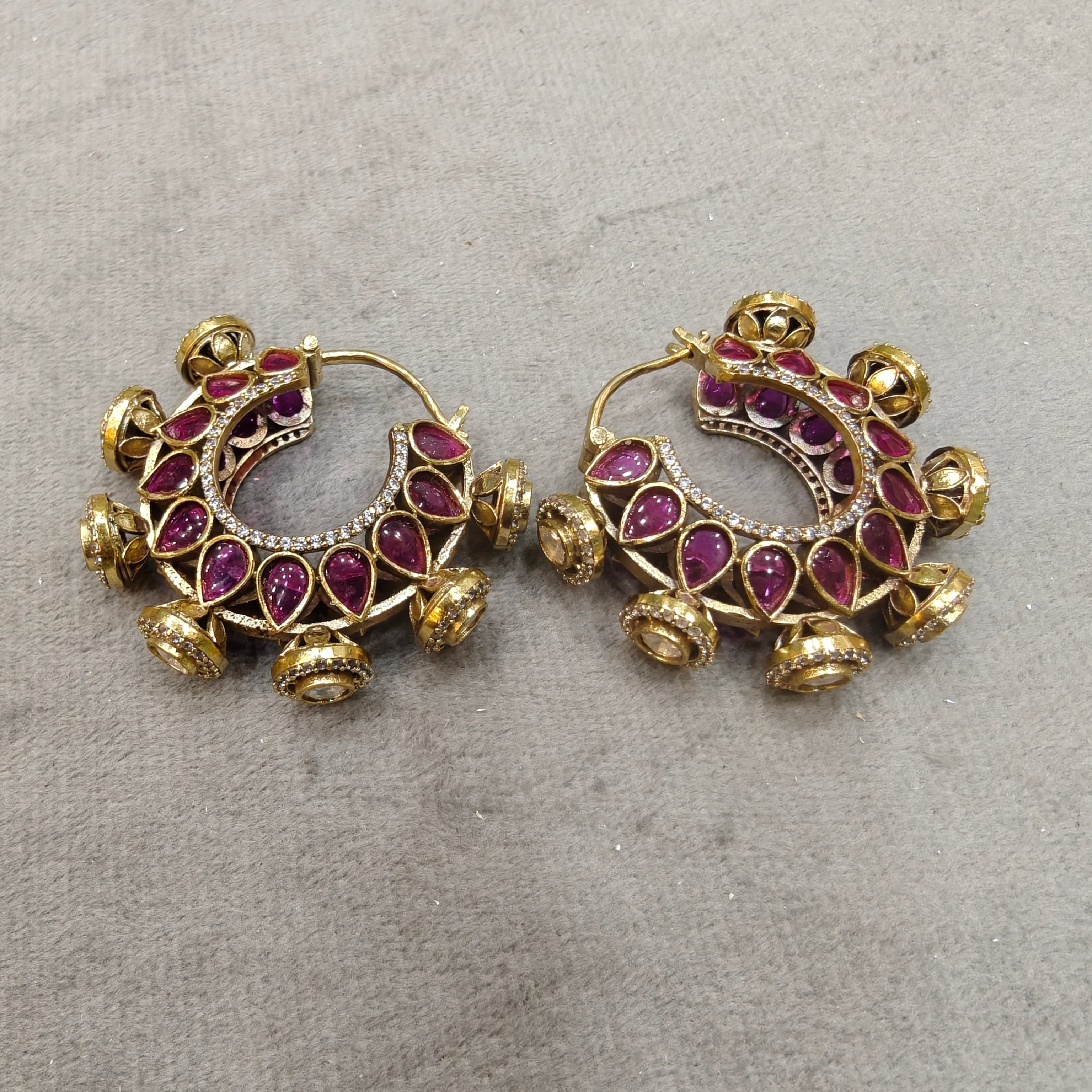 Nandita Polki and Stone Hoops- Ruby